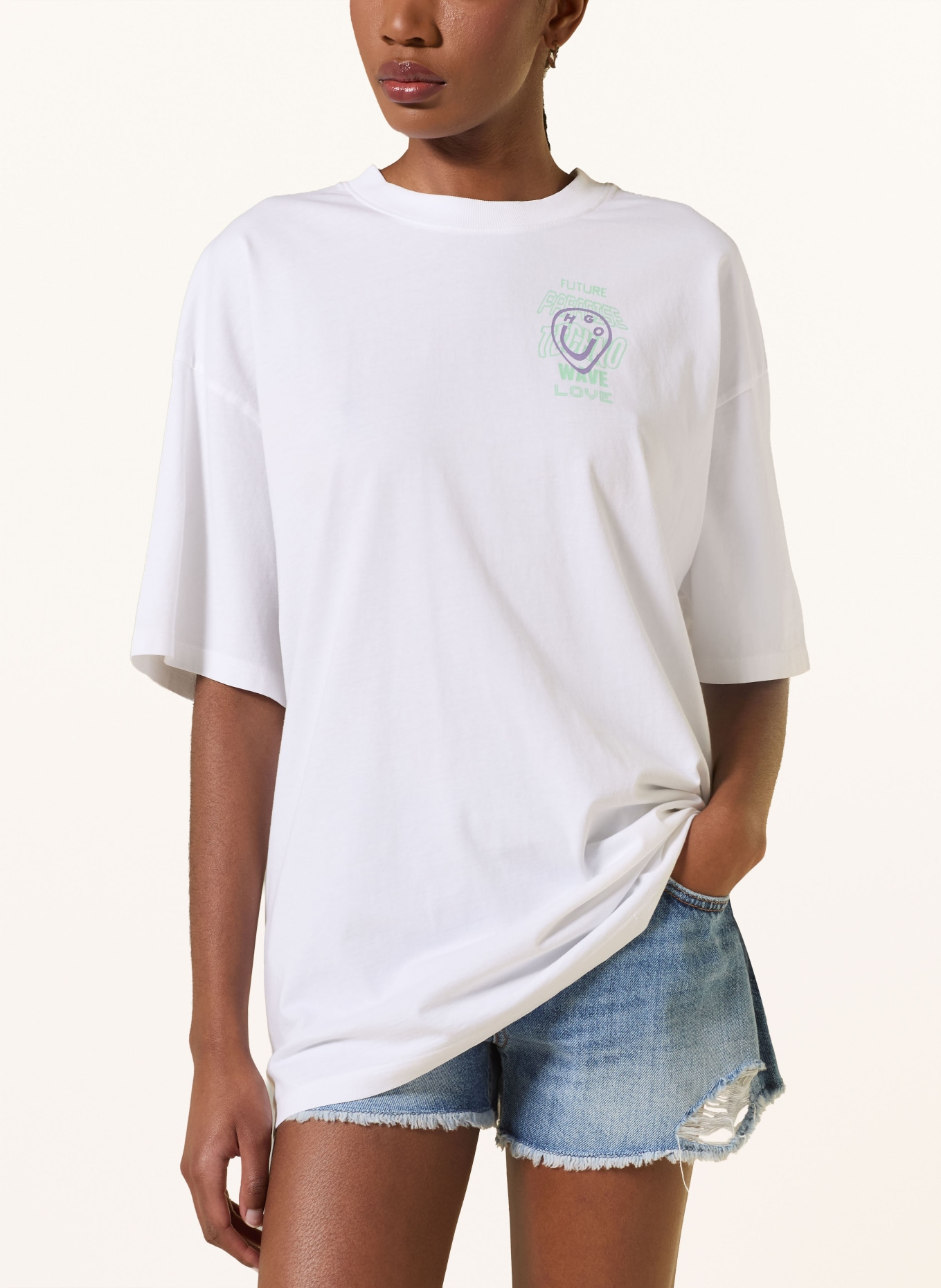 HUGO T-Shirt: WEISS / LILA / MINT