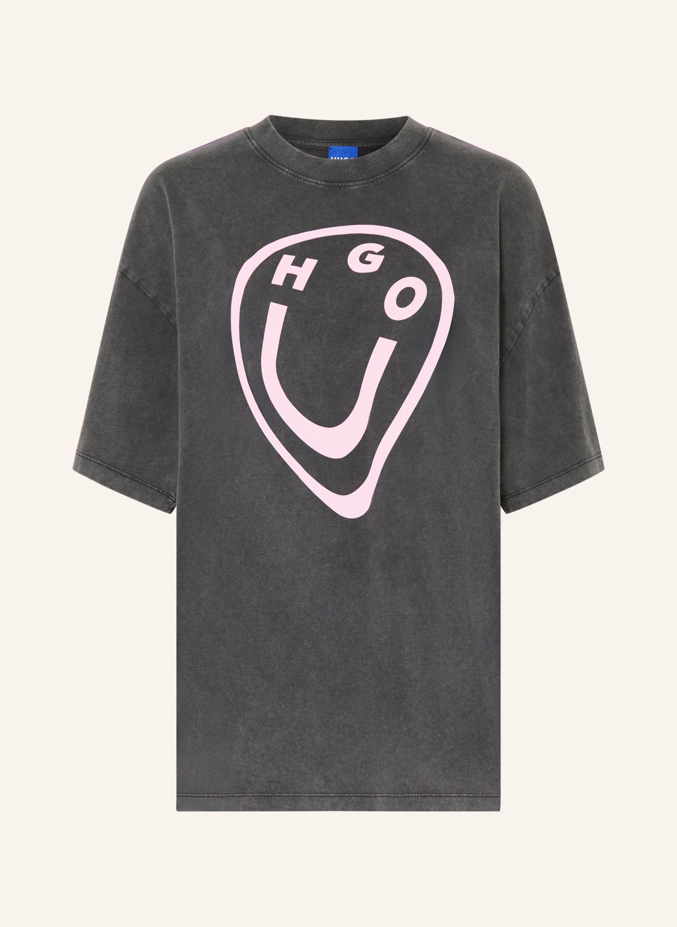 HUGO Oversized-Shirt: DUNKELGRAU / ROSA