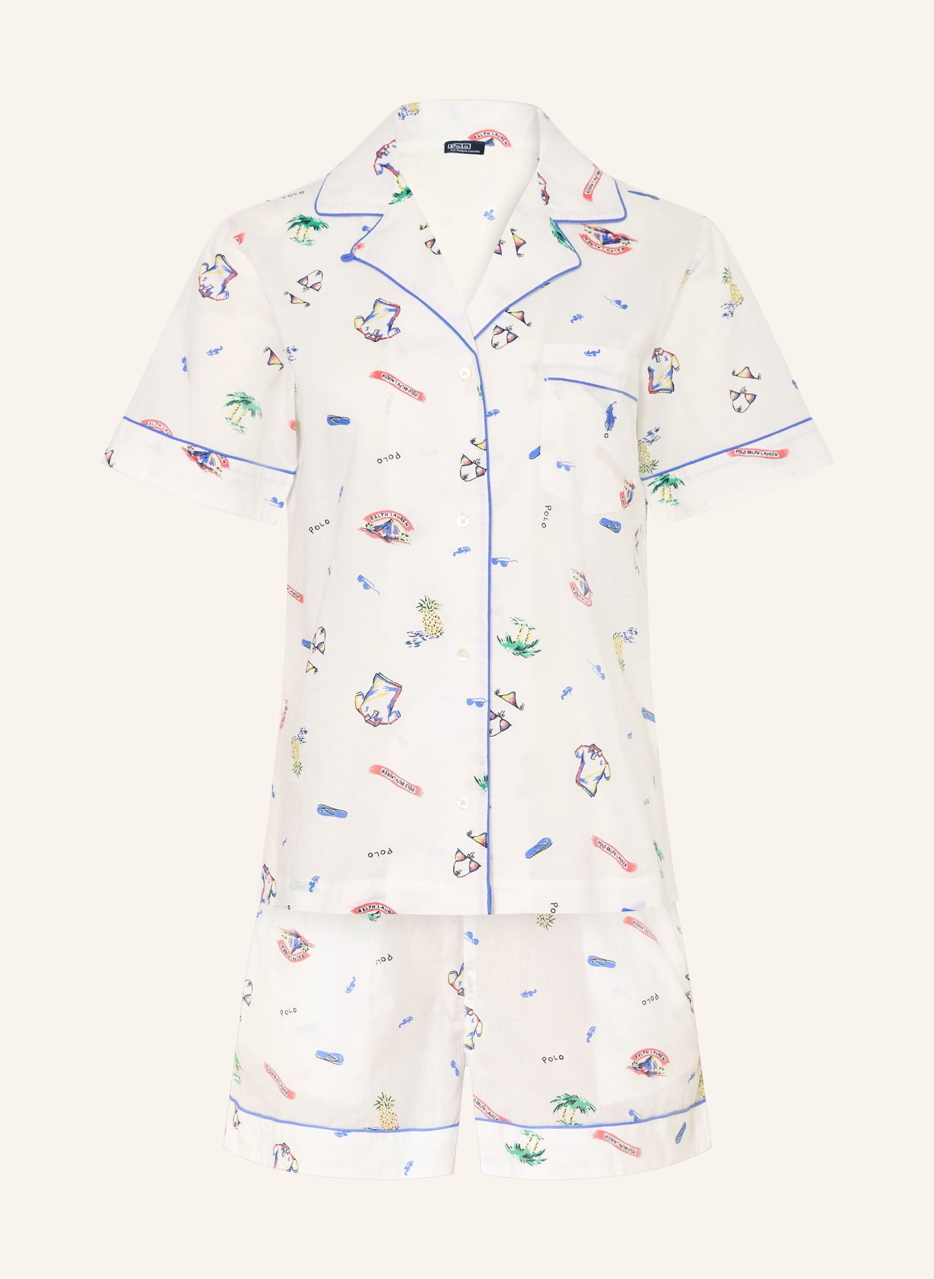 POLO RALPH LAUREN Shorty-Schlafanzug: WEISS / ROT / BLAU