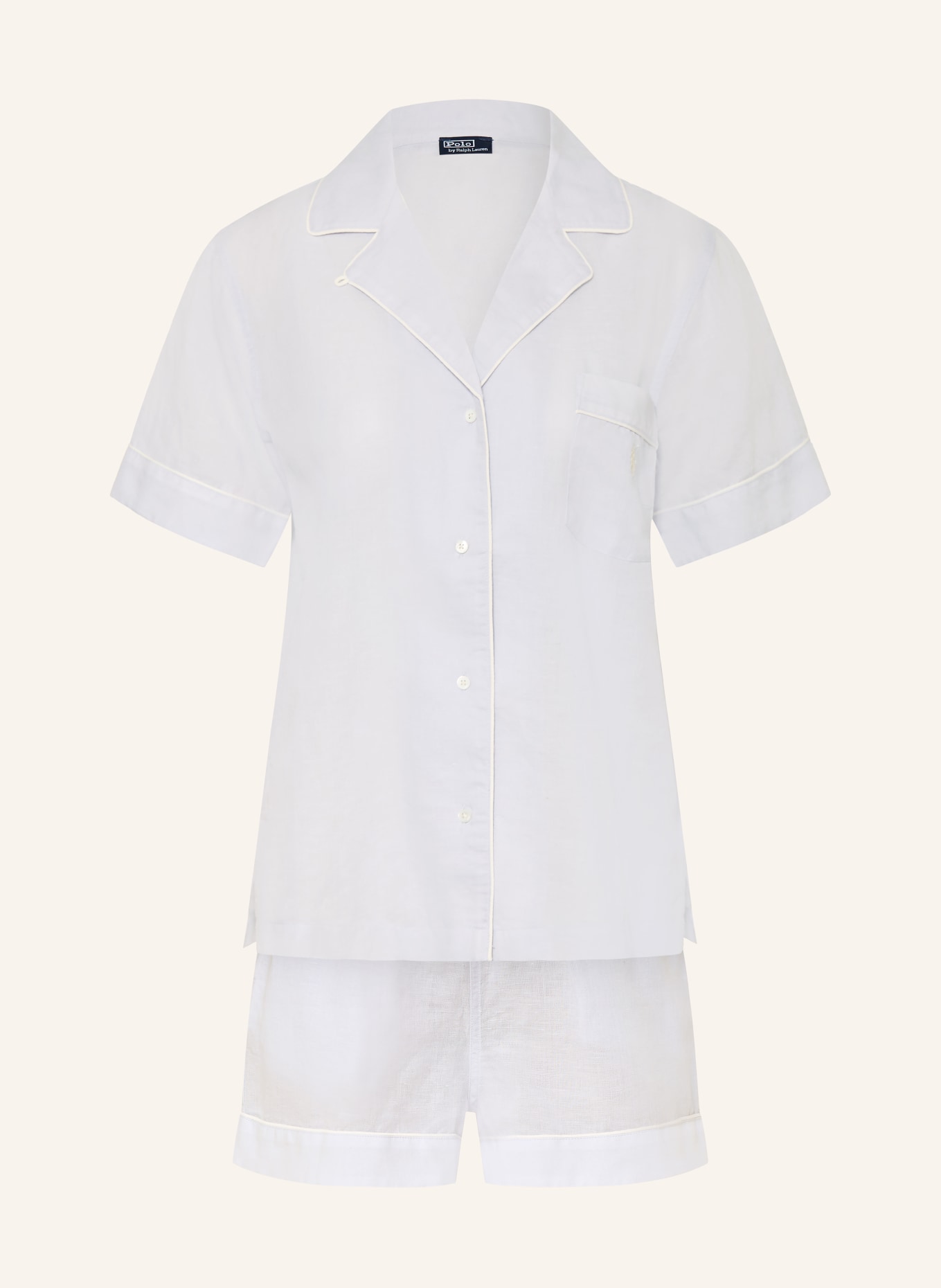 POLO RALPH LAUREN Shorty-Schlafanzug mit Leinen: BLAUGRAU / WEISS