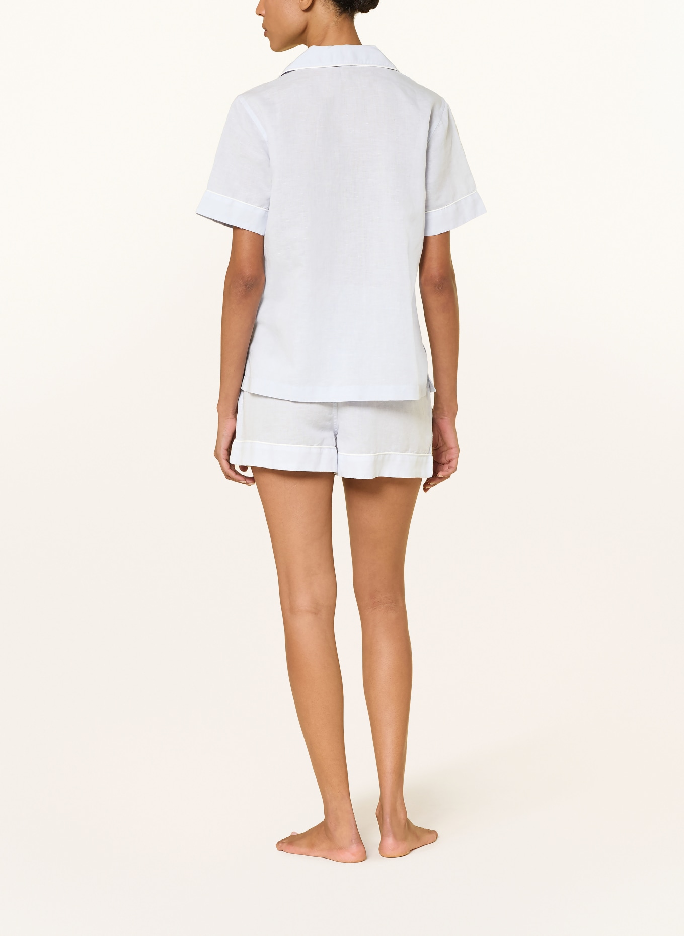 POLO RALPH LAUREN Shorty-Schlafanzug mit Leinen: BLAUGRAU / WEISS