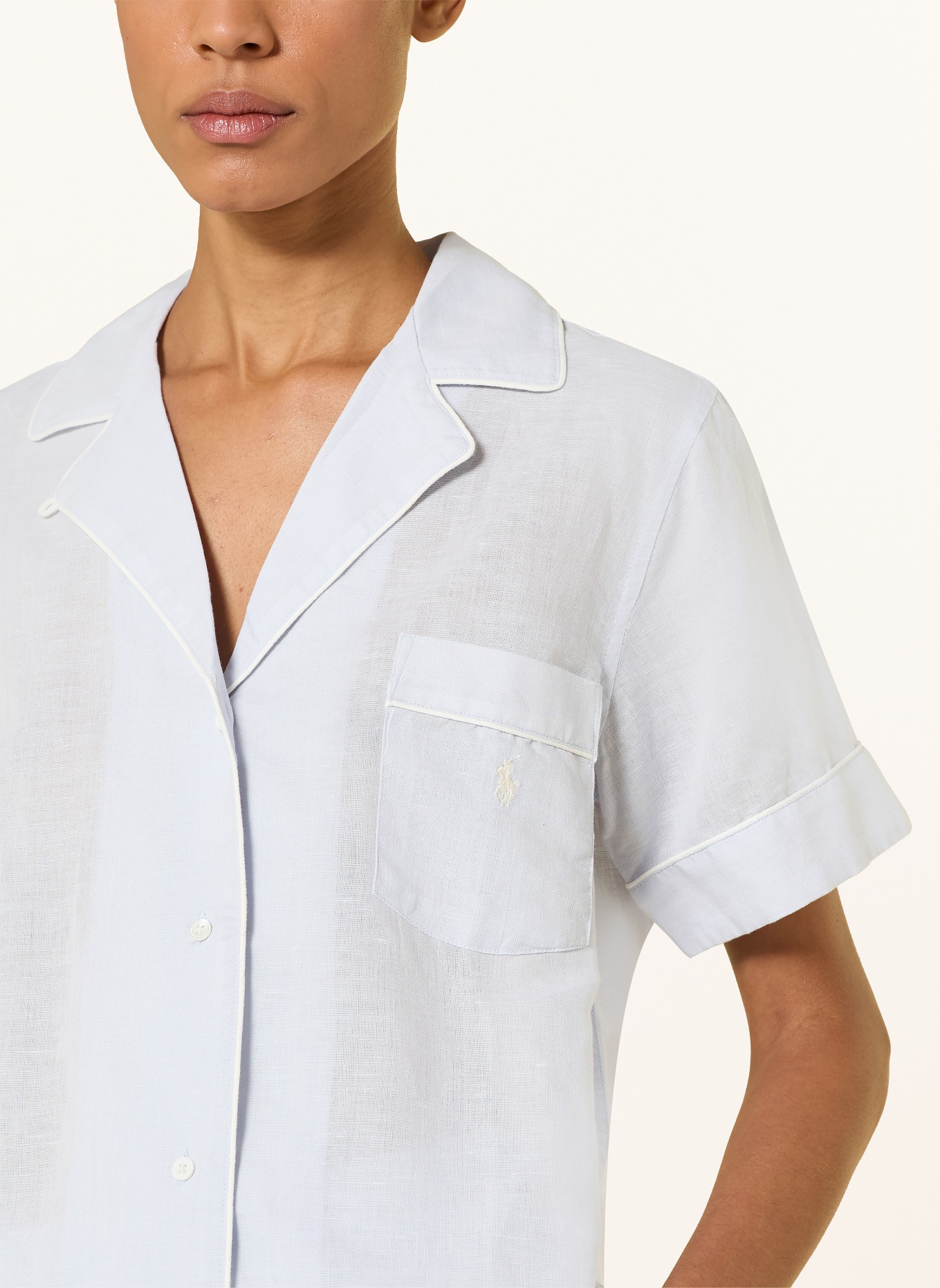 POLO RALPH LAUREN Shorty-Schlafanzug mit Leinen: BLAUGRAU / WEISS