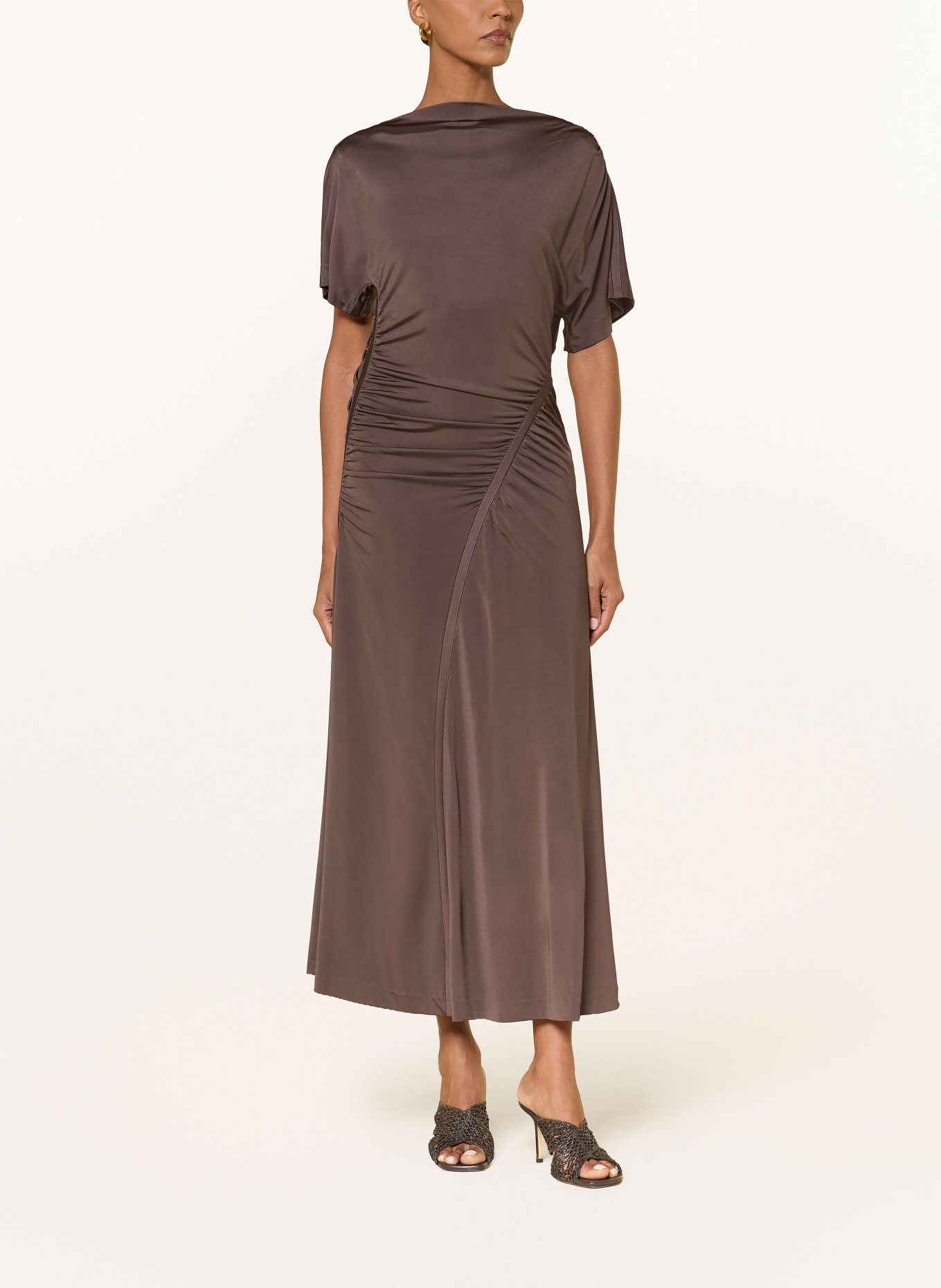 BOSS satin dress: DARK BROWN