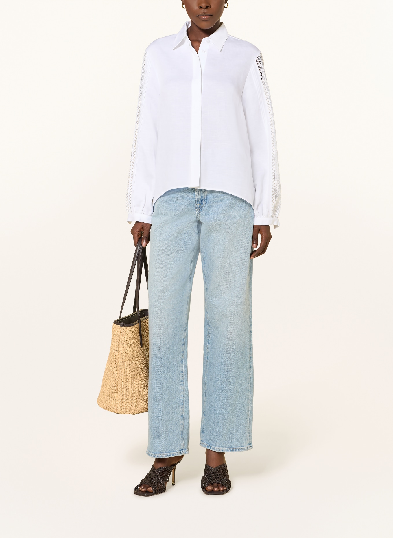 BOSS Hemdbluse BADORA mit Lochspitze: WEISS