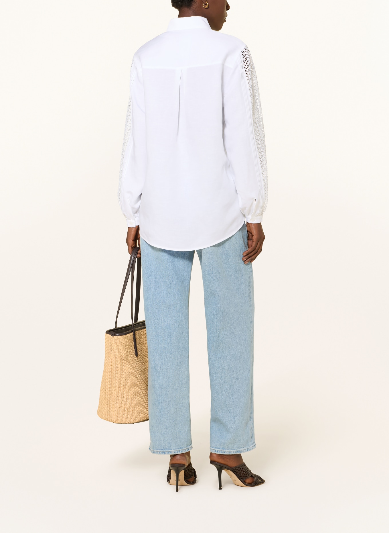 BOSS Hemdbluse BADORA mit Lochspitze: WEISS