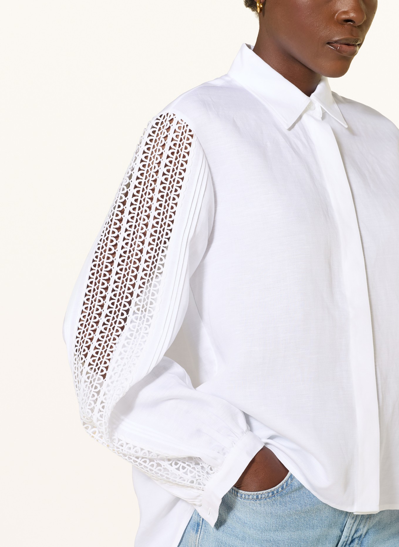 BOSS Hemdbluse BADORA mit Lochspitze: WEISS