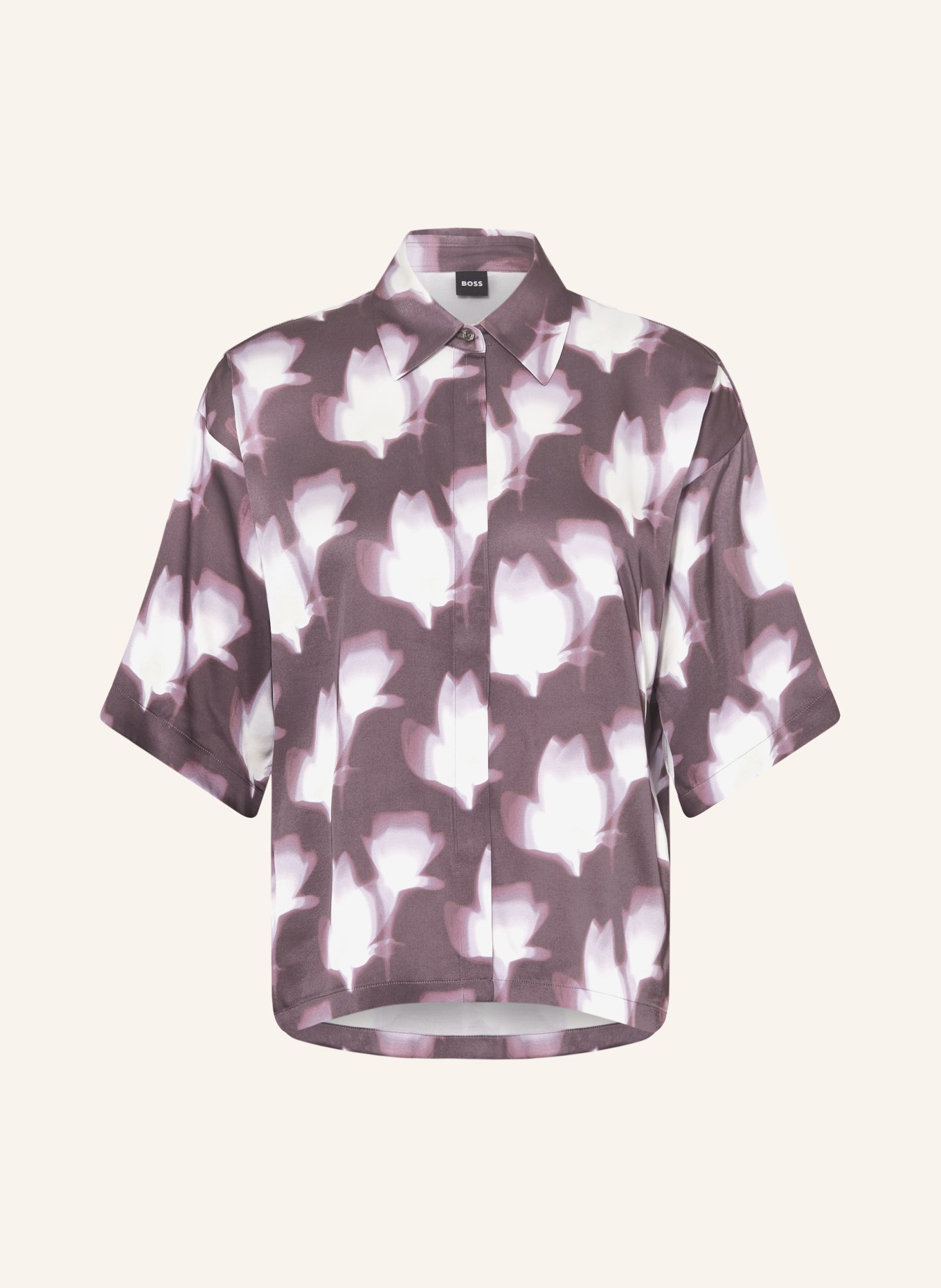 BOSS Košile BIMINA se 3/4 rukávy ze saténu: FIALOVÁ / TMAVĚ HNĚDÁ / REŽNÁ
