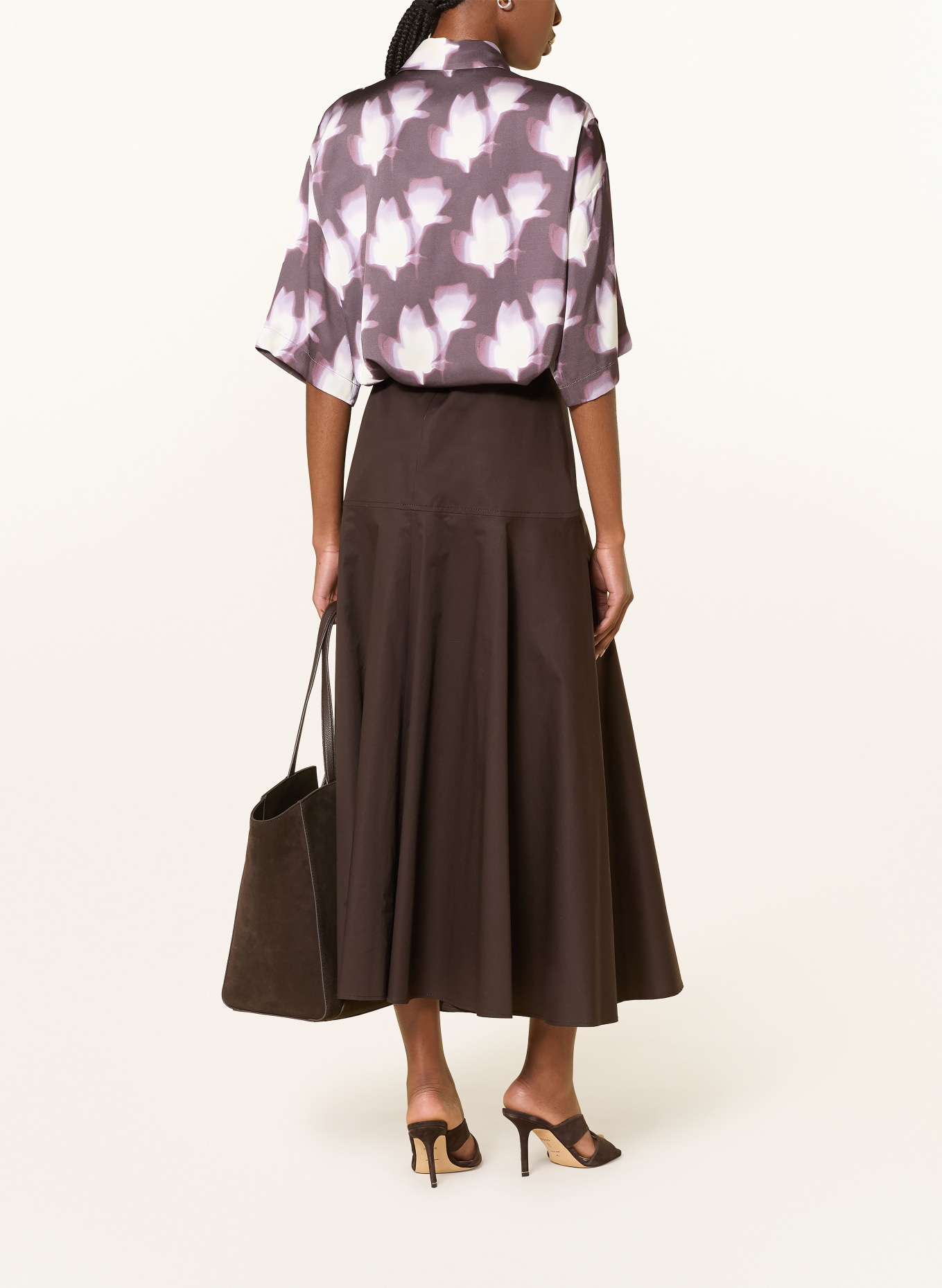 BOSS Košile BIMINA se 3/4 rukávy ze saténu: FIALOVÁ / TMAVĚ HNĚDÁ / REŽNÁ