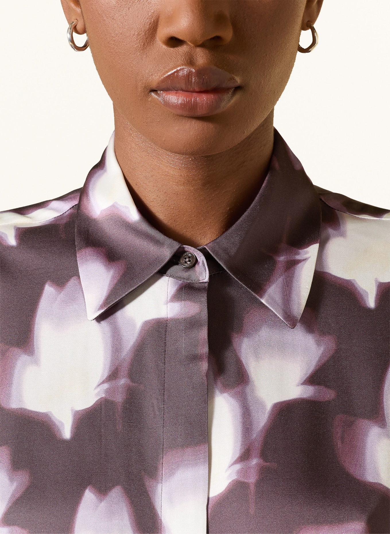 BOSS Košile BIMINA se 3/4 rukávy ze saténu: FIALOVÁ / TMAVĚ HNĚDÁ / REŽNÁ