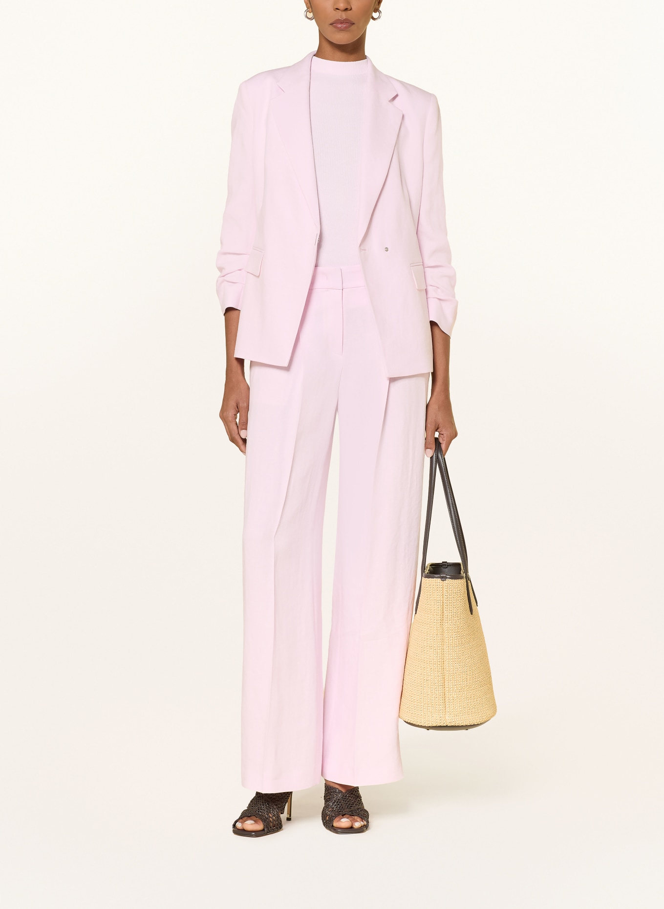 BOSS Spodnie Marlene TIANA z lnem: JASNORÓŻOWY