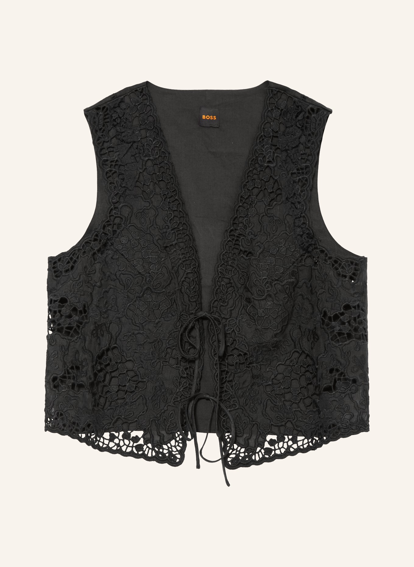 BOSS Weste IRIKA im Materialmix mit Lochspitze: SCHWARZ