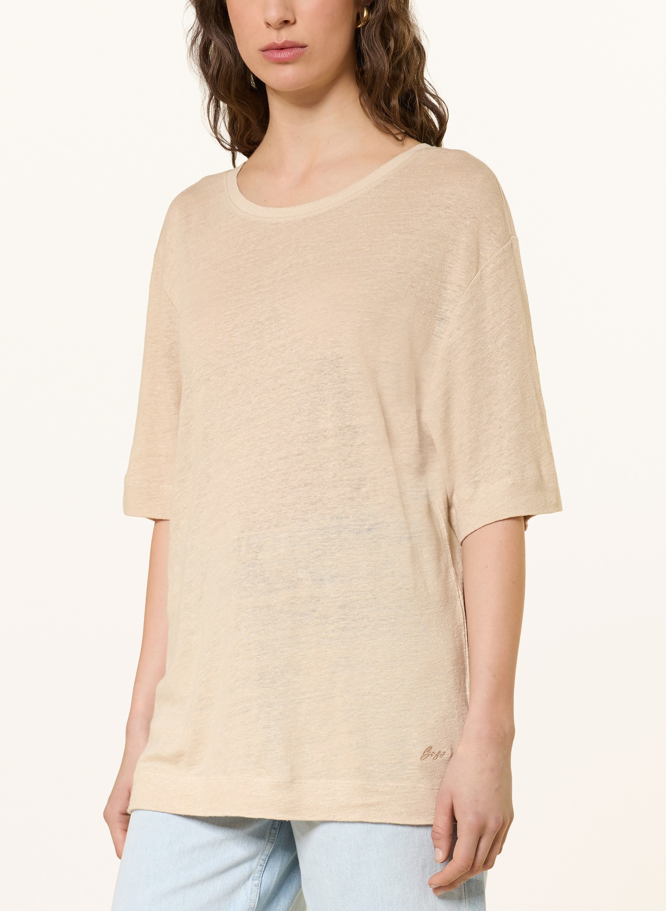 BOSS Koszulka EMMA z lnu: BEŻOWY