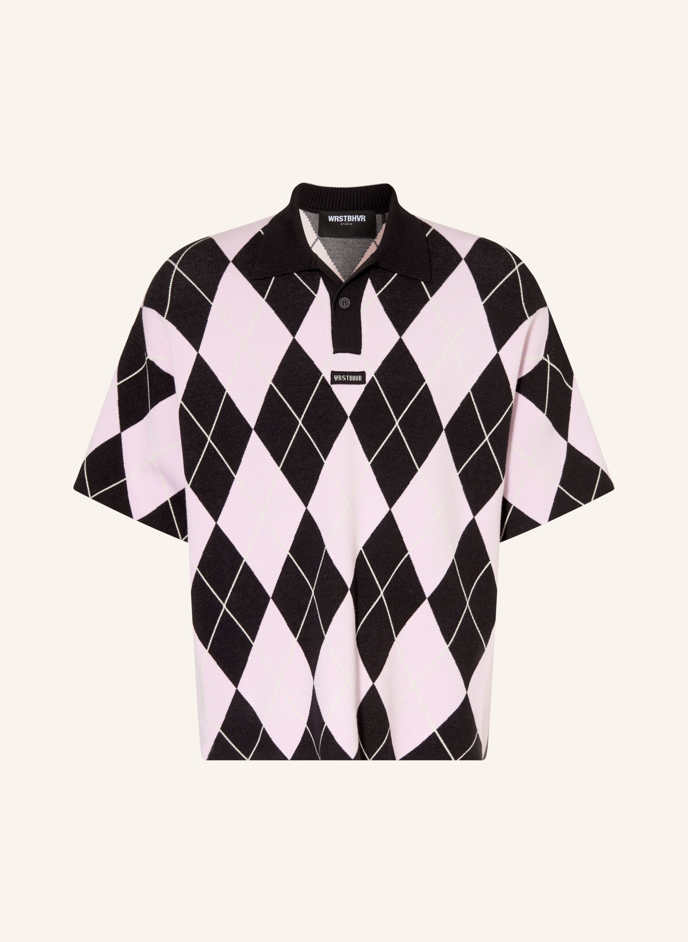 WRSTBHVR Strick-Poloshirt LEV: SCHWARZ / HELLROSA