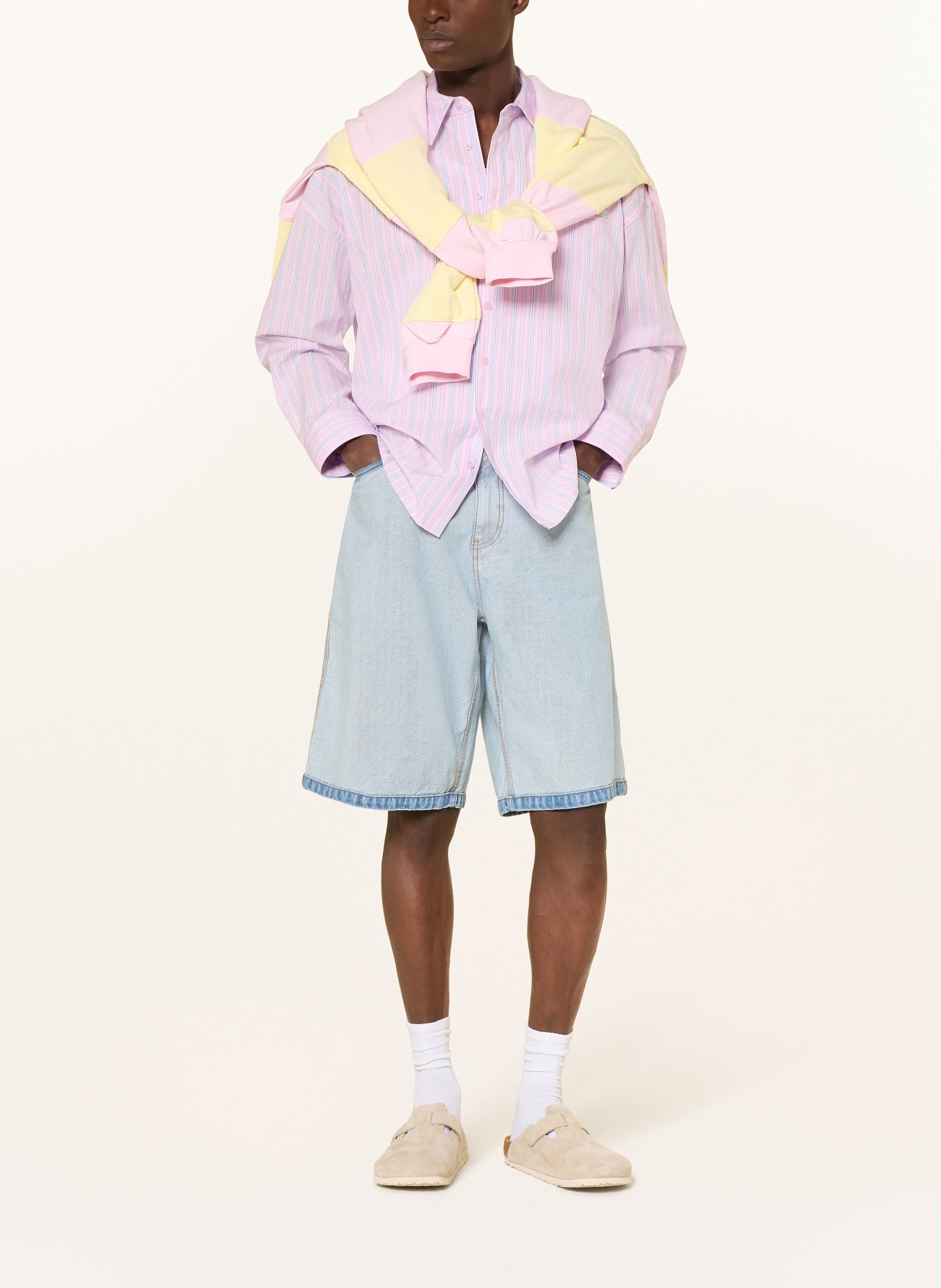 WRSTBHVR Oversized overhemd TAVI Comfort Fit: ROZE / LICHTBLAUW / WIT