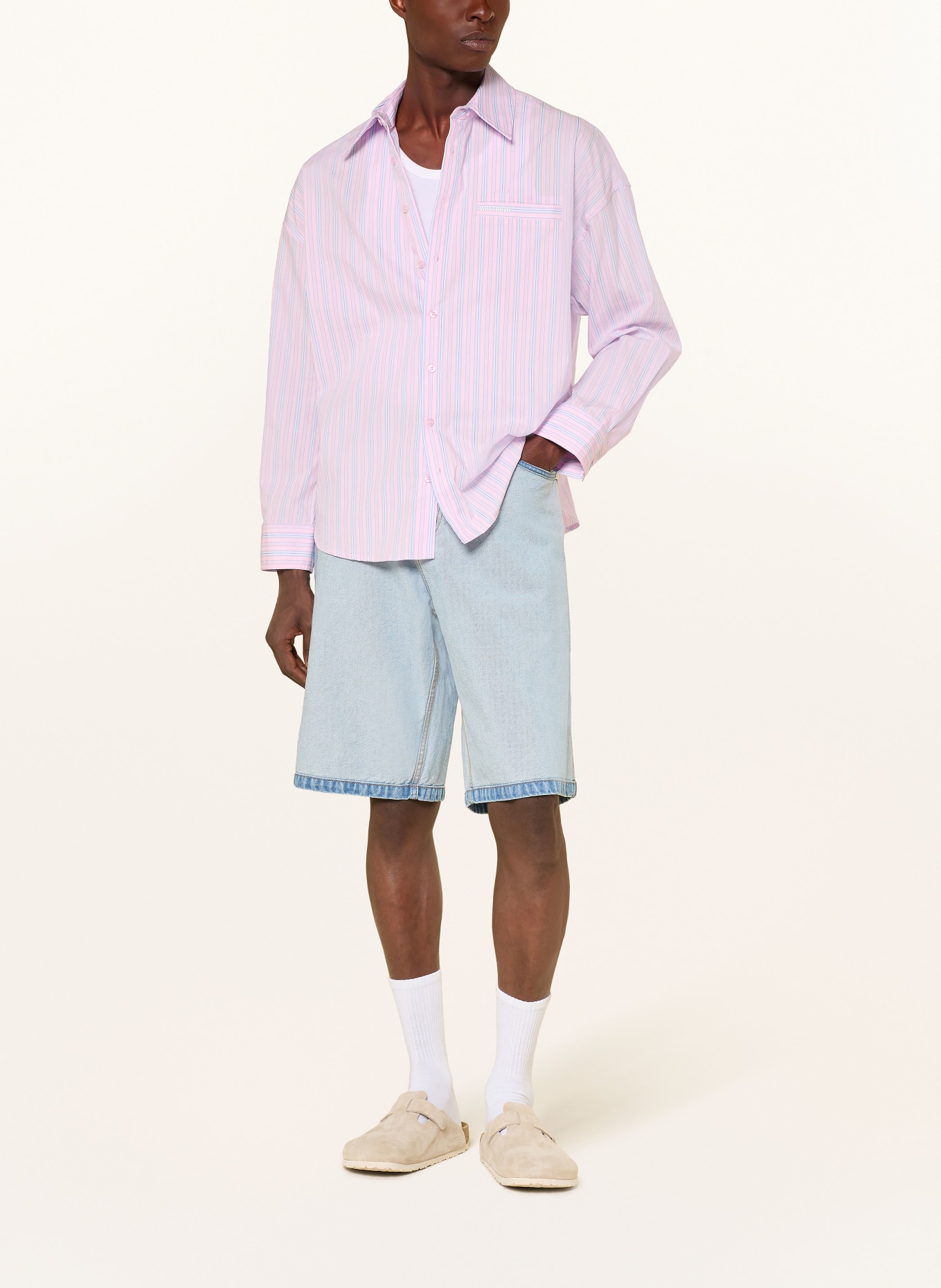 WRSTBHVR Oversized overhemd TAVI Comfort Fit: ROZE / LICHTBLAUW / WIT