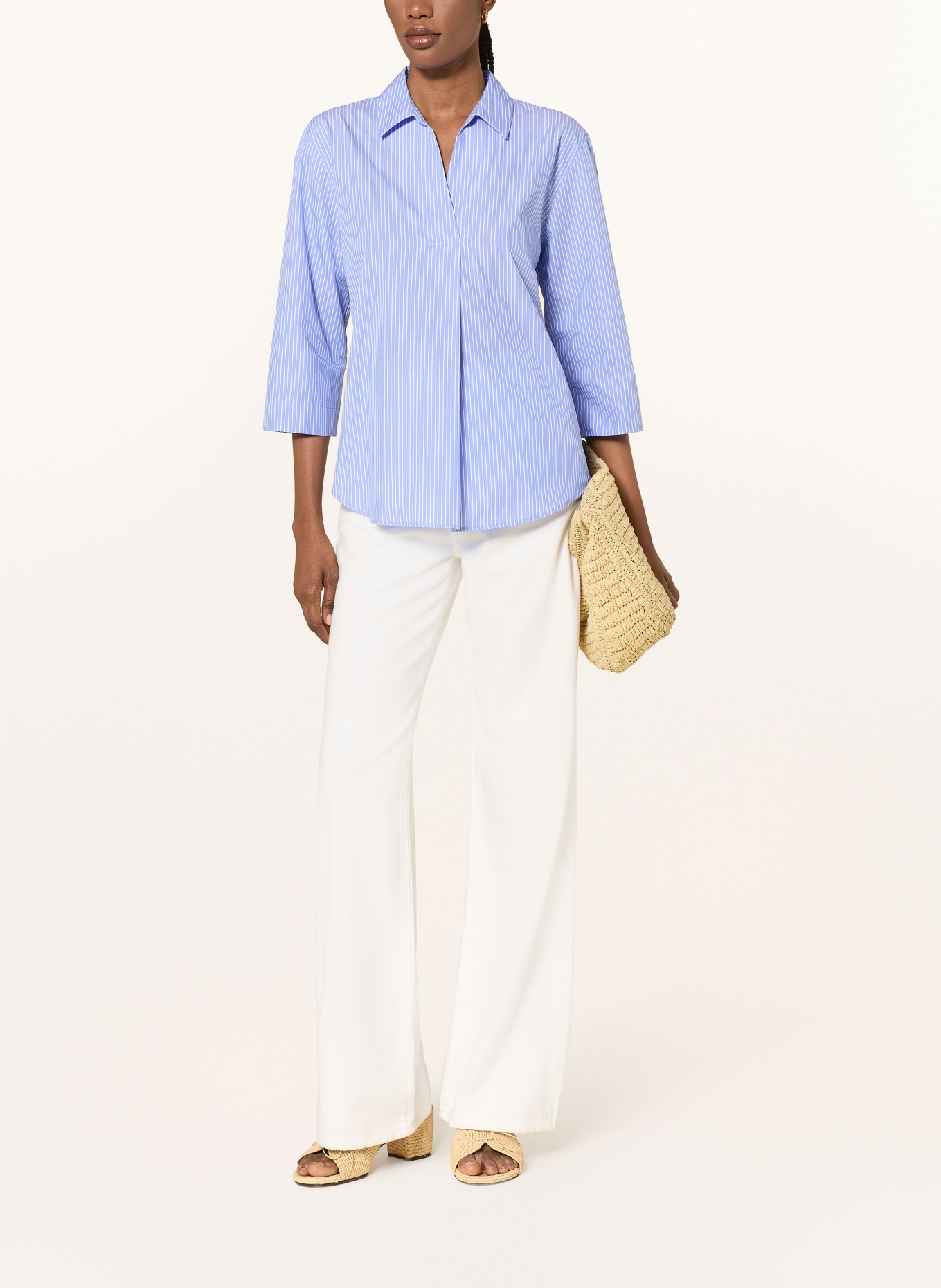 Soluzione Blusenshirt mit 3/4-Arm: HELLBLAU / WEISS