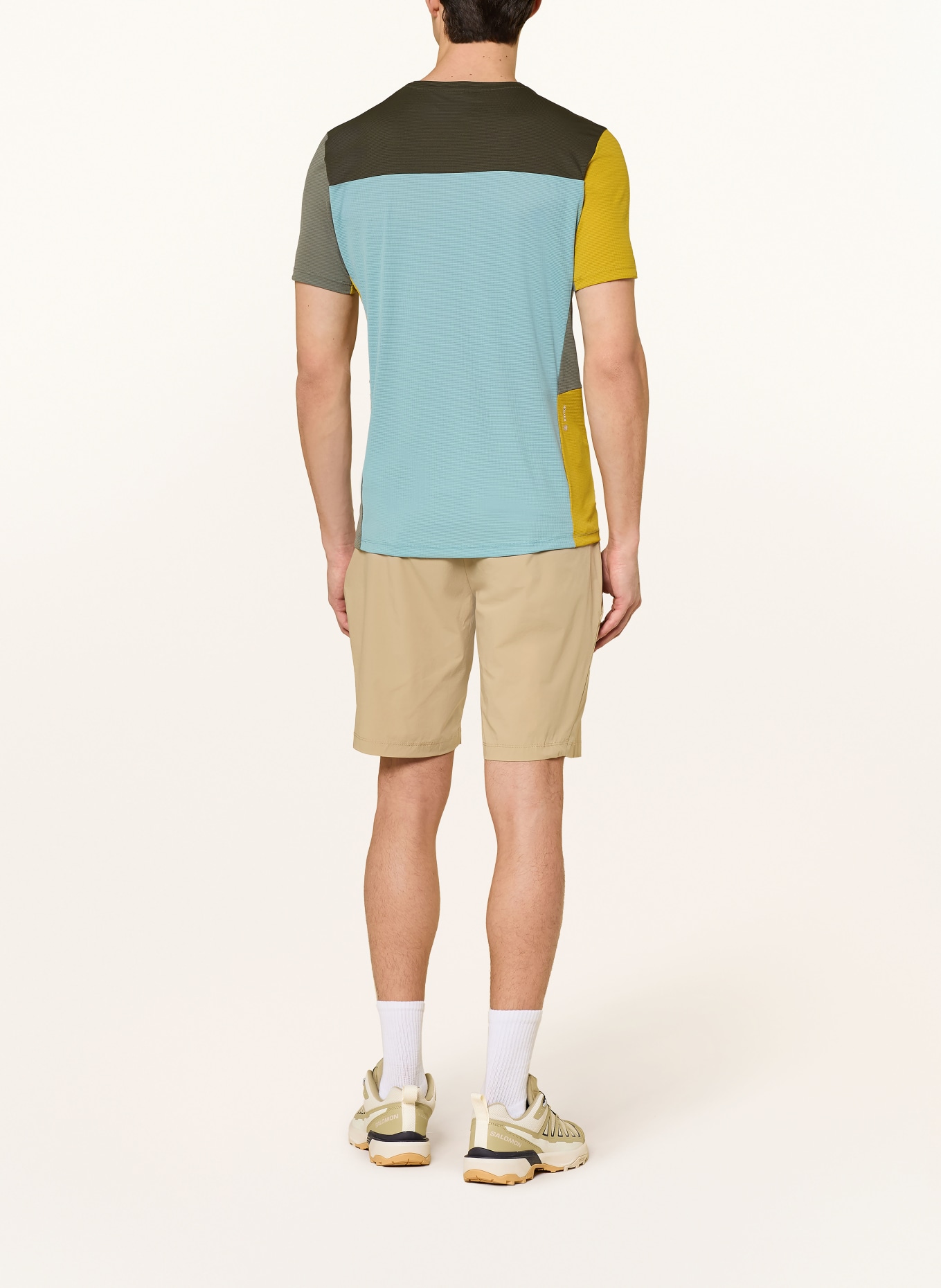 SALEWA Funkční tričko PUEZ SPORTY DRY'TON: OLIVOVÁ / TMAVĚ ŽLUTÁ / TYRKYSOVÁ