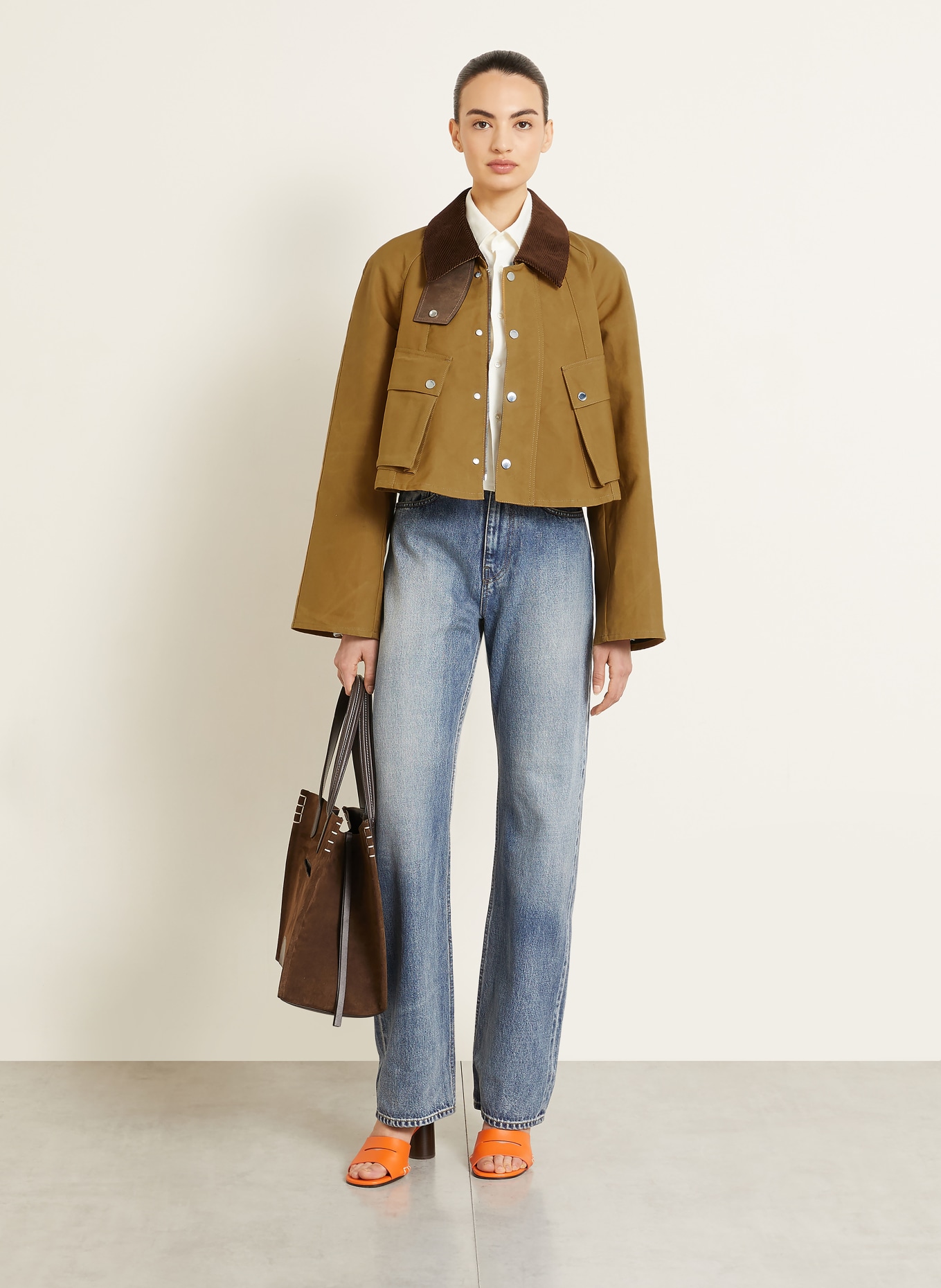JW ANDERSON Cropped-Jacke BARN: COGNAC