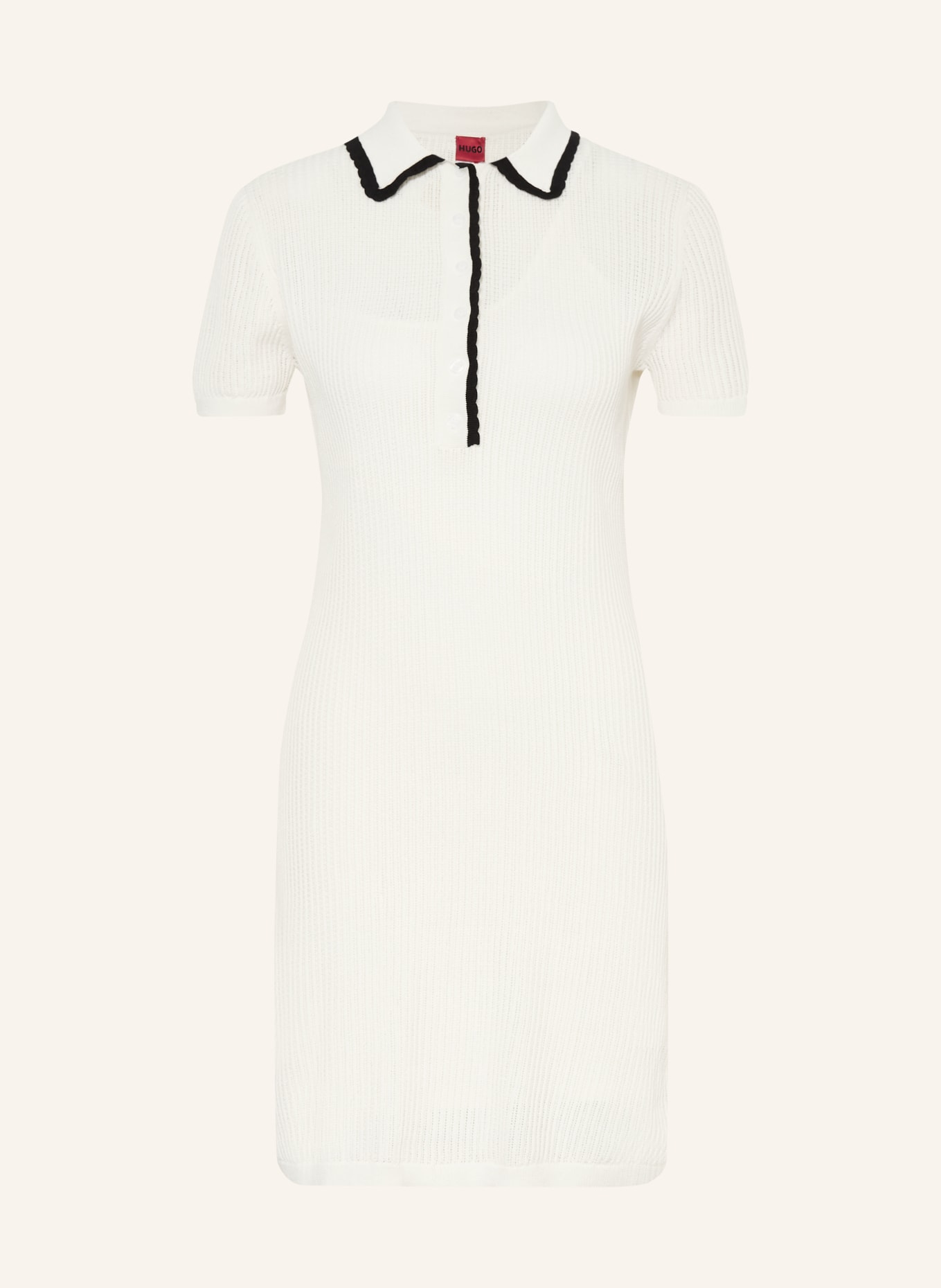 HUGO Strick-Polokleid SLYSY: CREME / SCHWARZ