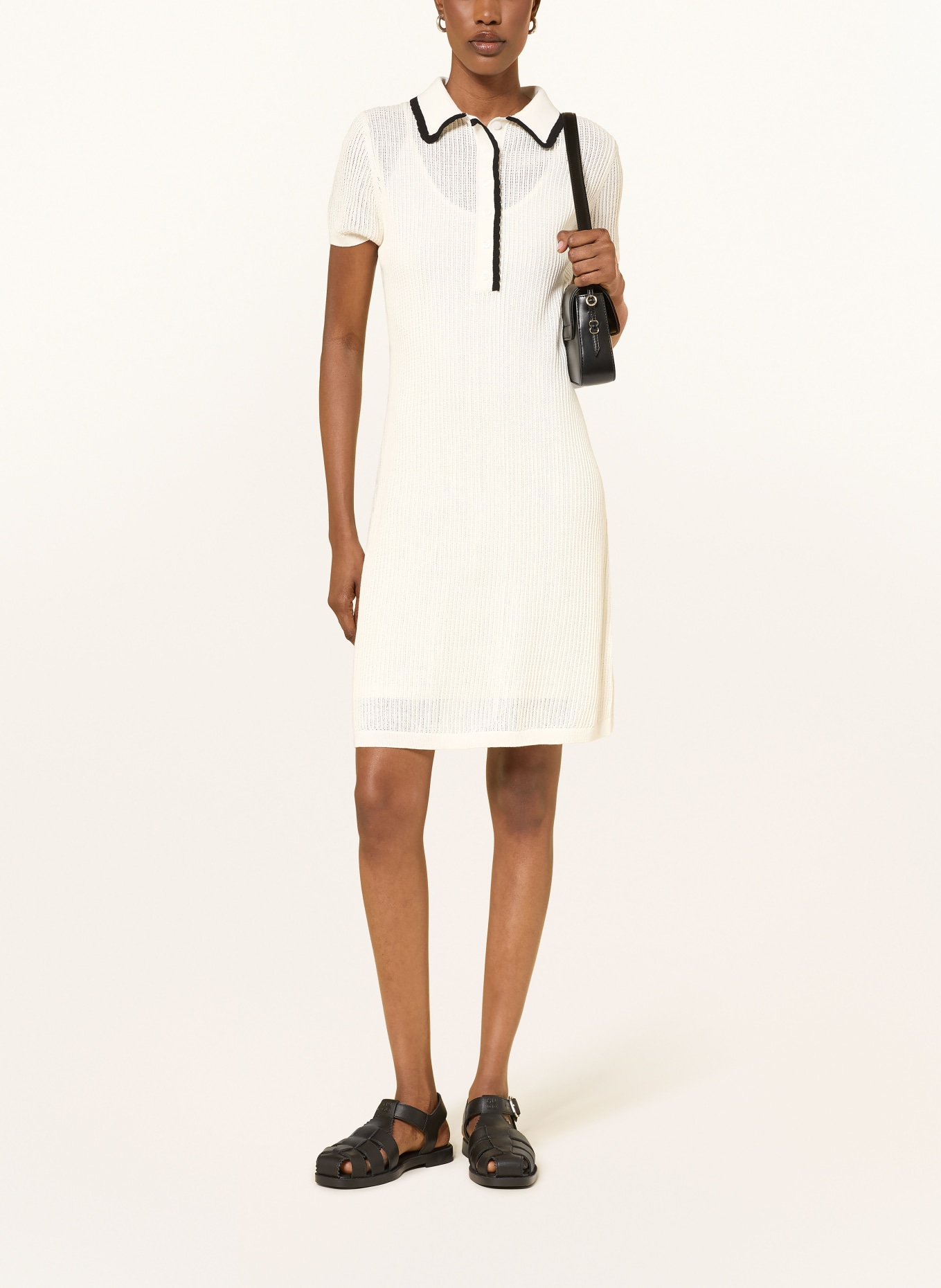 HUGO Strick-Polokleid SLYSY: CREME / SCHWARZ