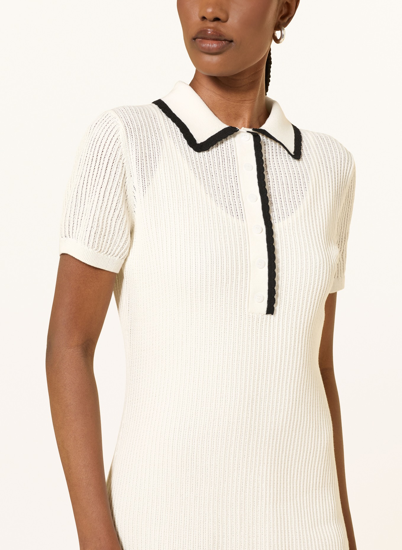 HUGO Strick-Polokleid SLYSY: CREME / SCHWARZ