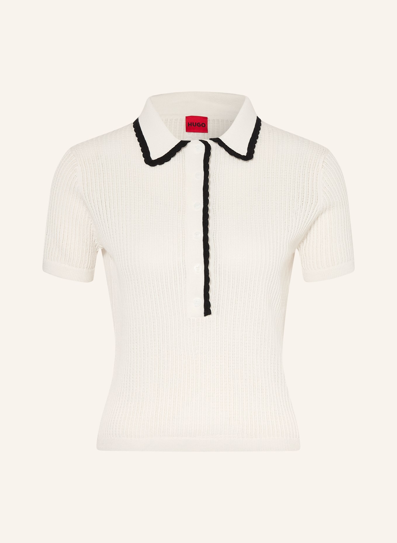 HUGO SLYSA Knit Polo Shirt: WHITE / BLACK