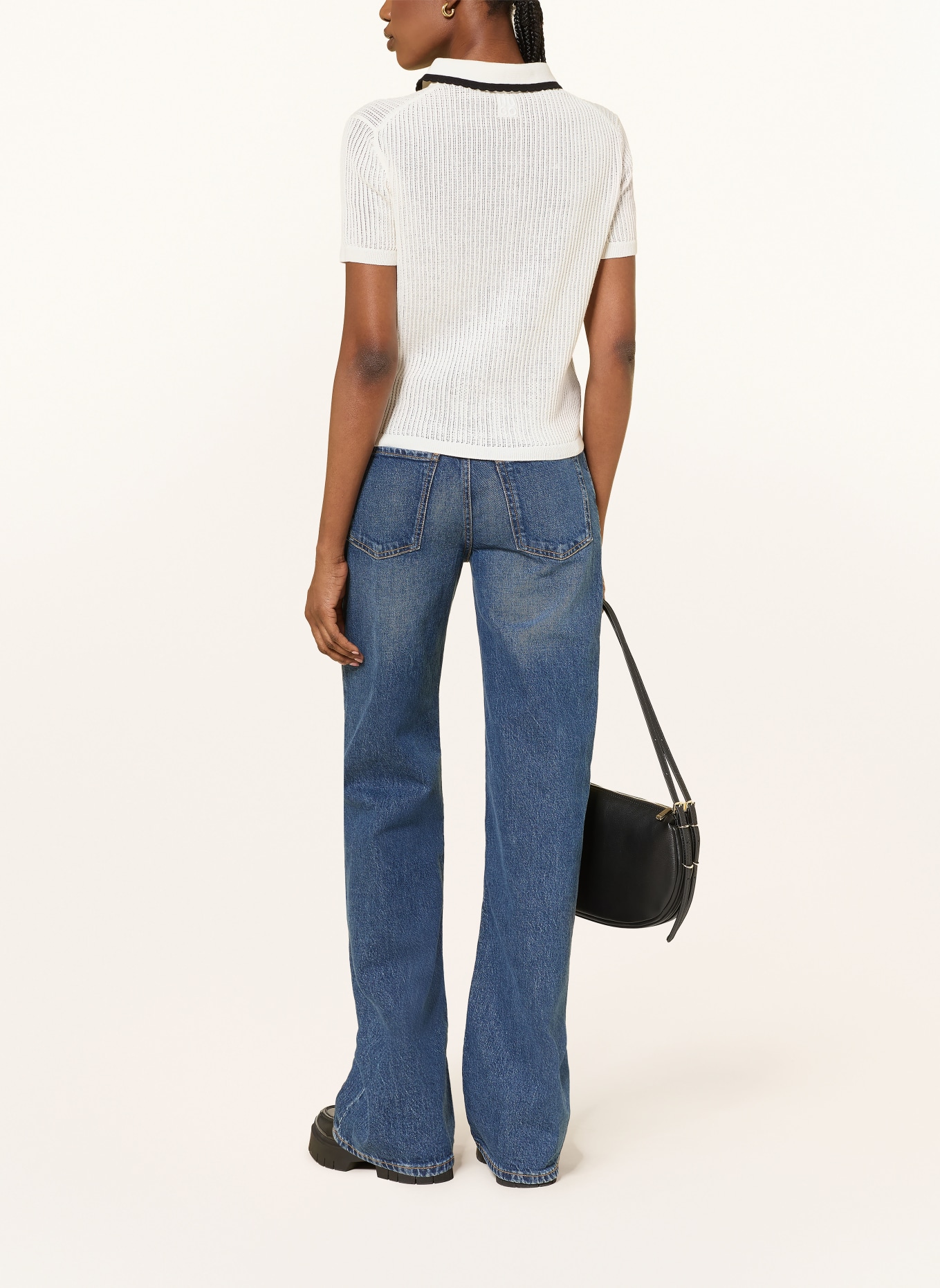 HUGO SLYSA Knit Polo Shirt: WHITE / BLACK