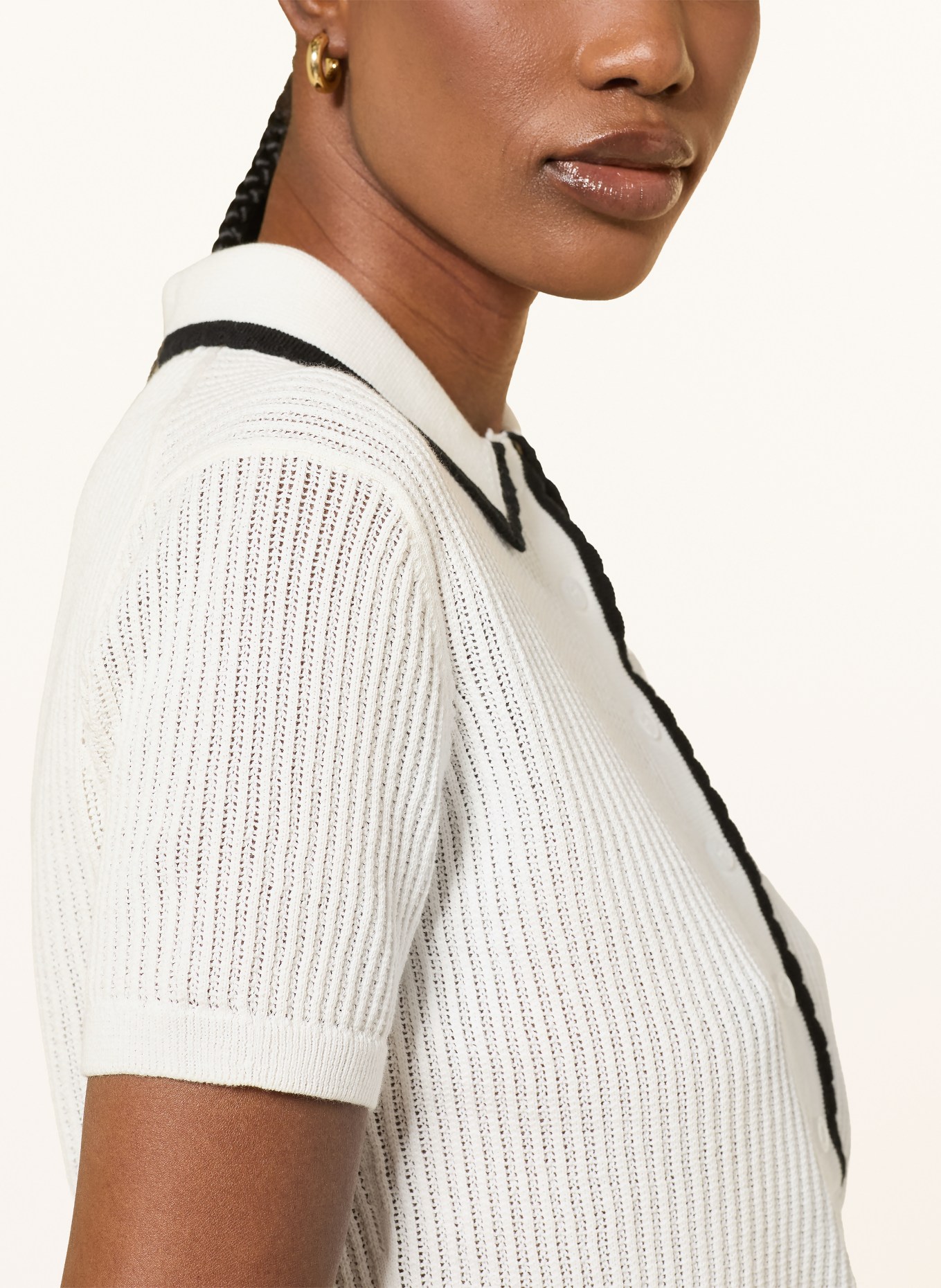 HUGO SLYSA Knit Polo Shirt: WHITE / BLACK