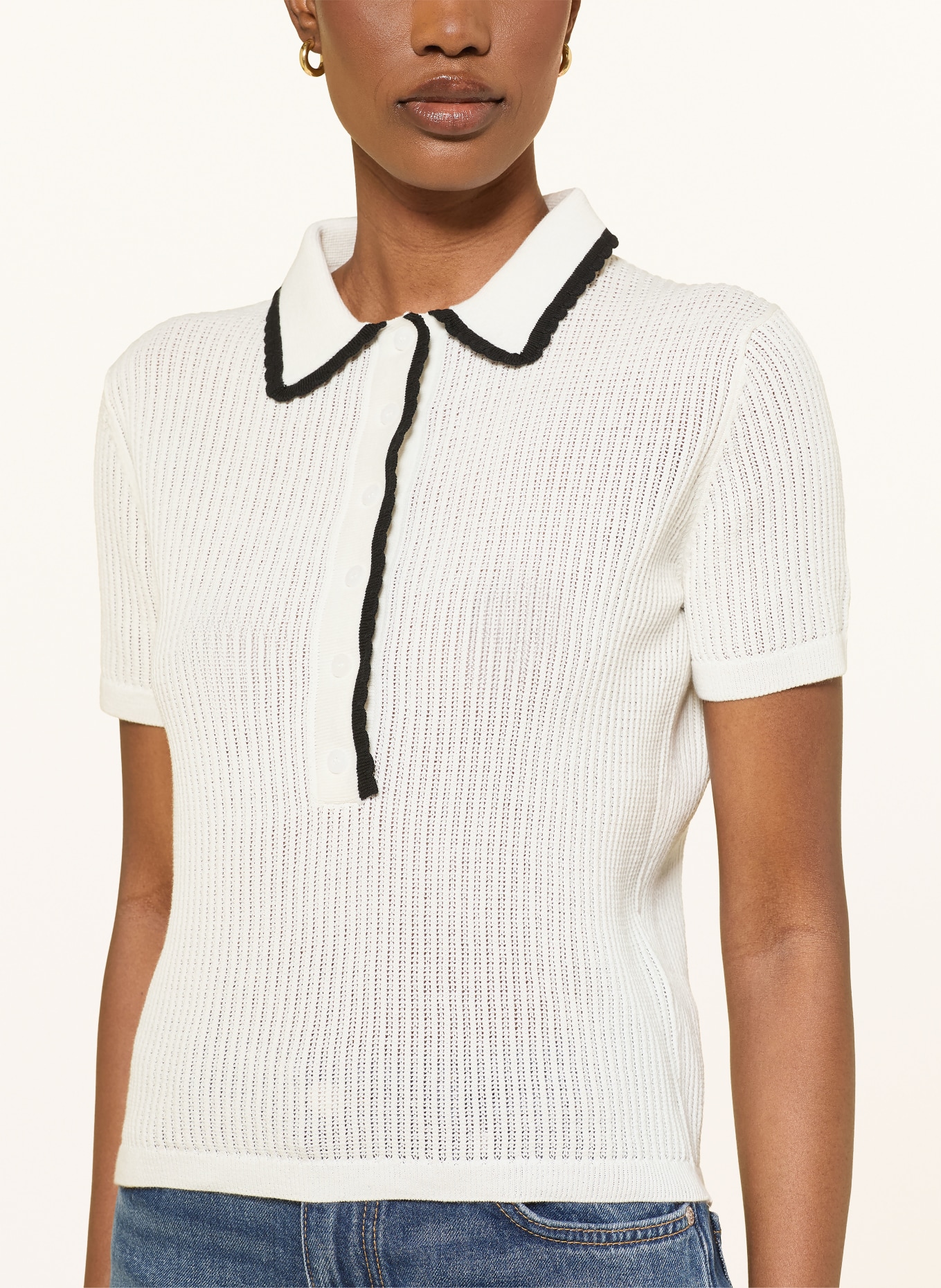 HUGO SLYSA Knit Polo Shirt: WHITE / BLACK
