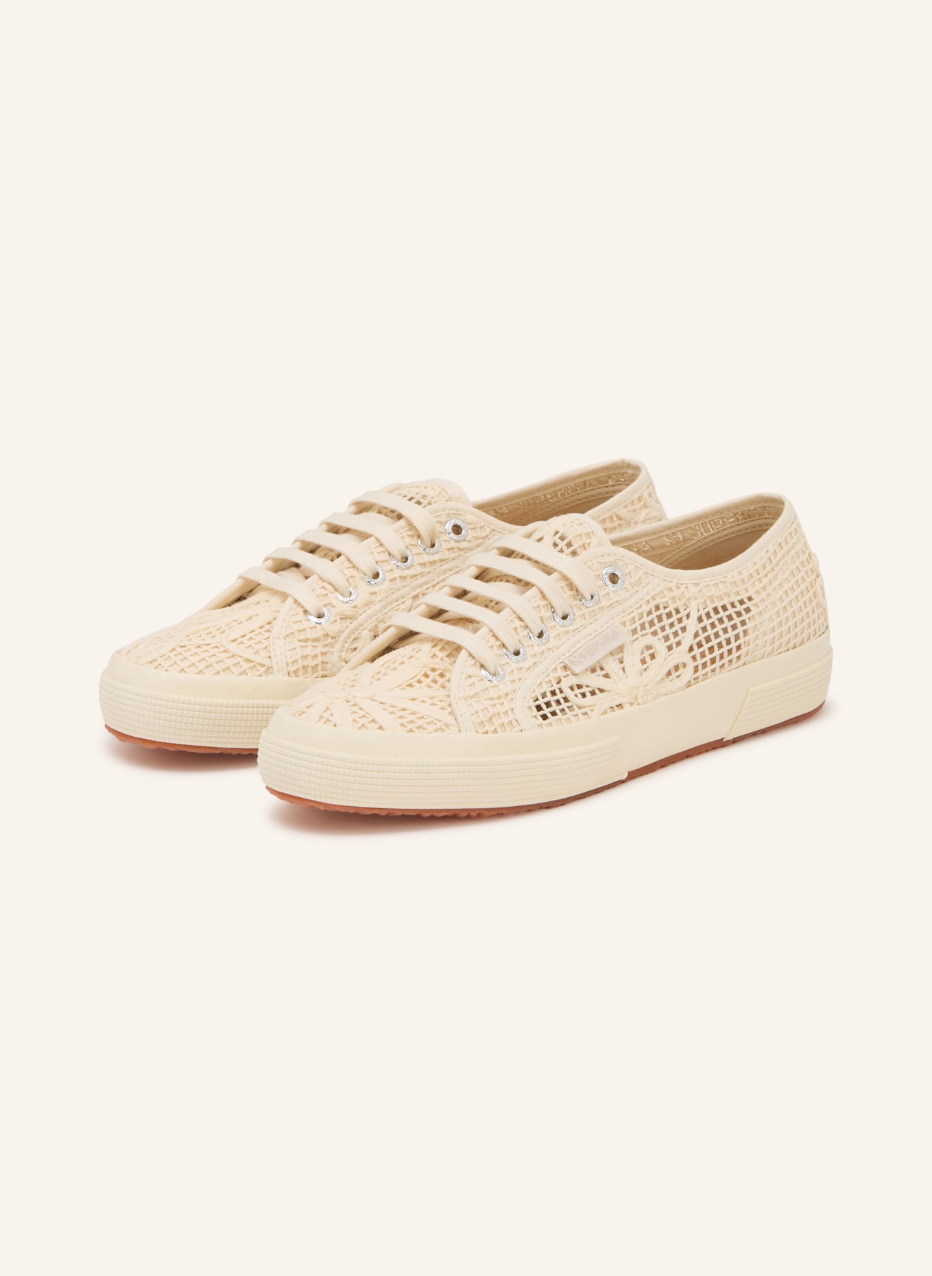 SUPERGA Tenisky NET FLOWER CROCHET: KRÉMOVÁ