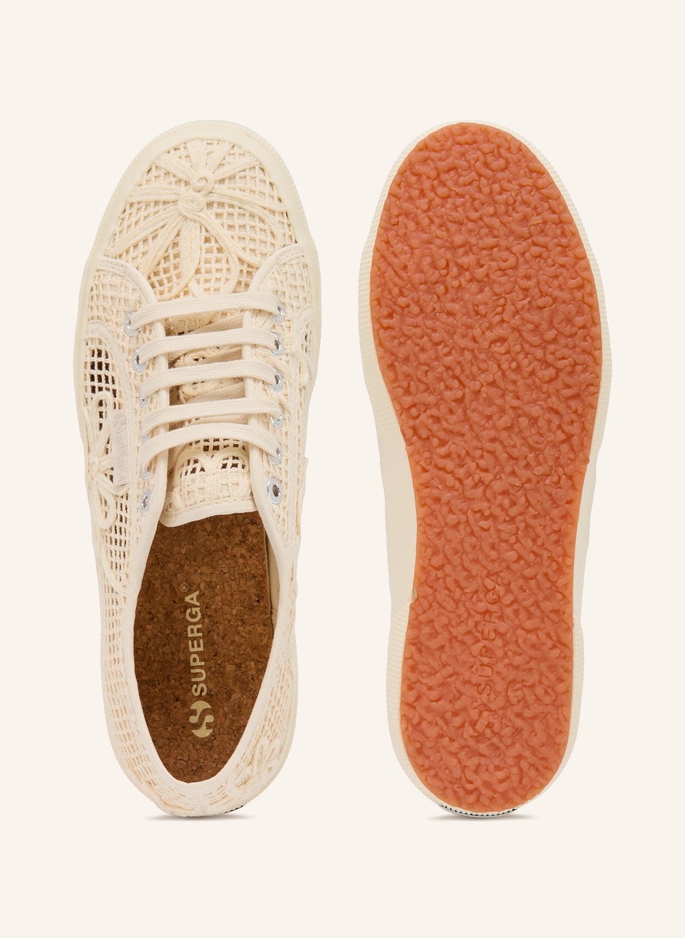 SUPERGA Tenisky NET FLOWER CROCHET: KRÉMOVÁ
