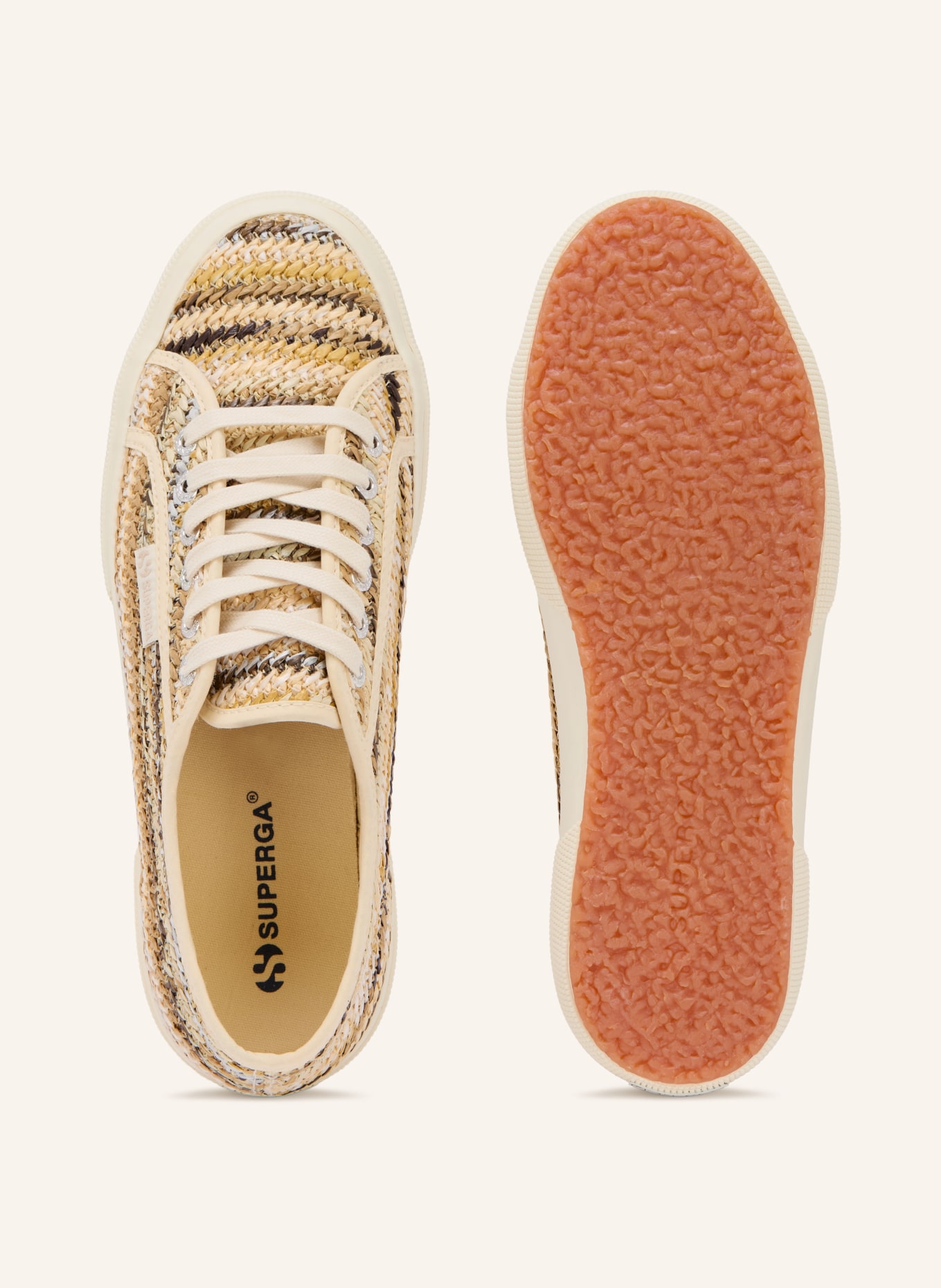 SUPERGA Tenisky 2750 RAFFIA: KRÉMOVÁ / BÉŽOVÁ / TMAVĚ ŠEDÁ