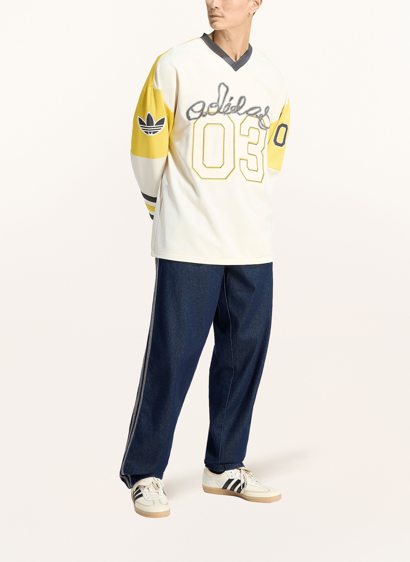 adidas Originals Longsleeve ORIGINALS HOCKEY aus Mesh: CREME / DUNKELGRAU / GELB