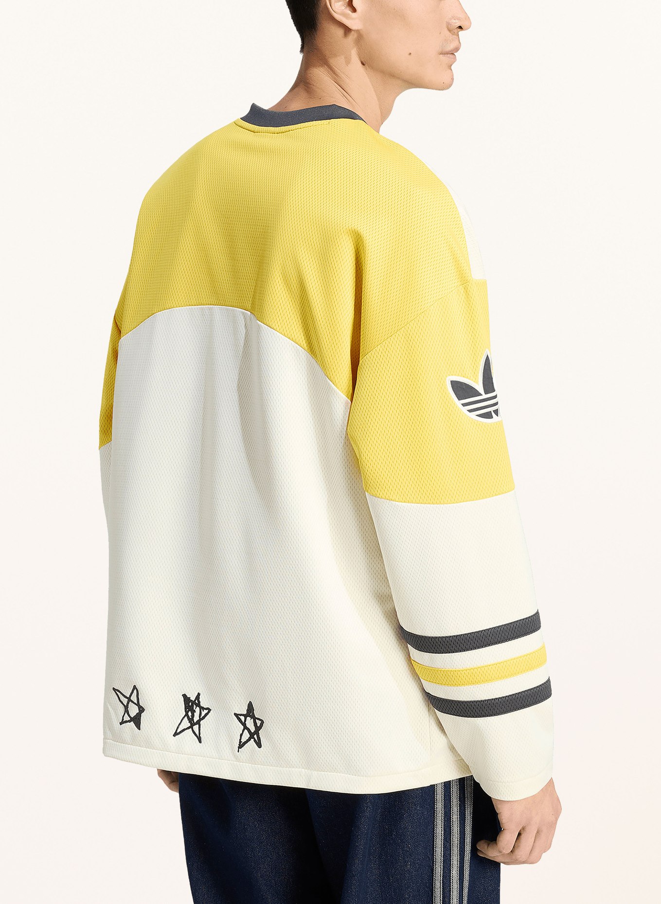 adidas Originals Longsleeve ORIGINALS HOCKEY aus Mesh: CREME / DUNKELGRAU / GELB