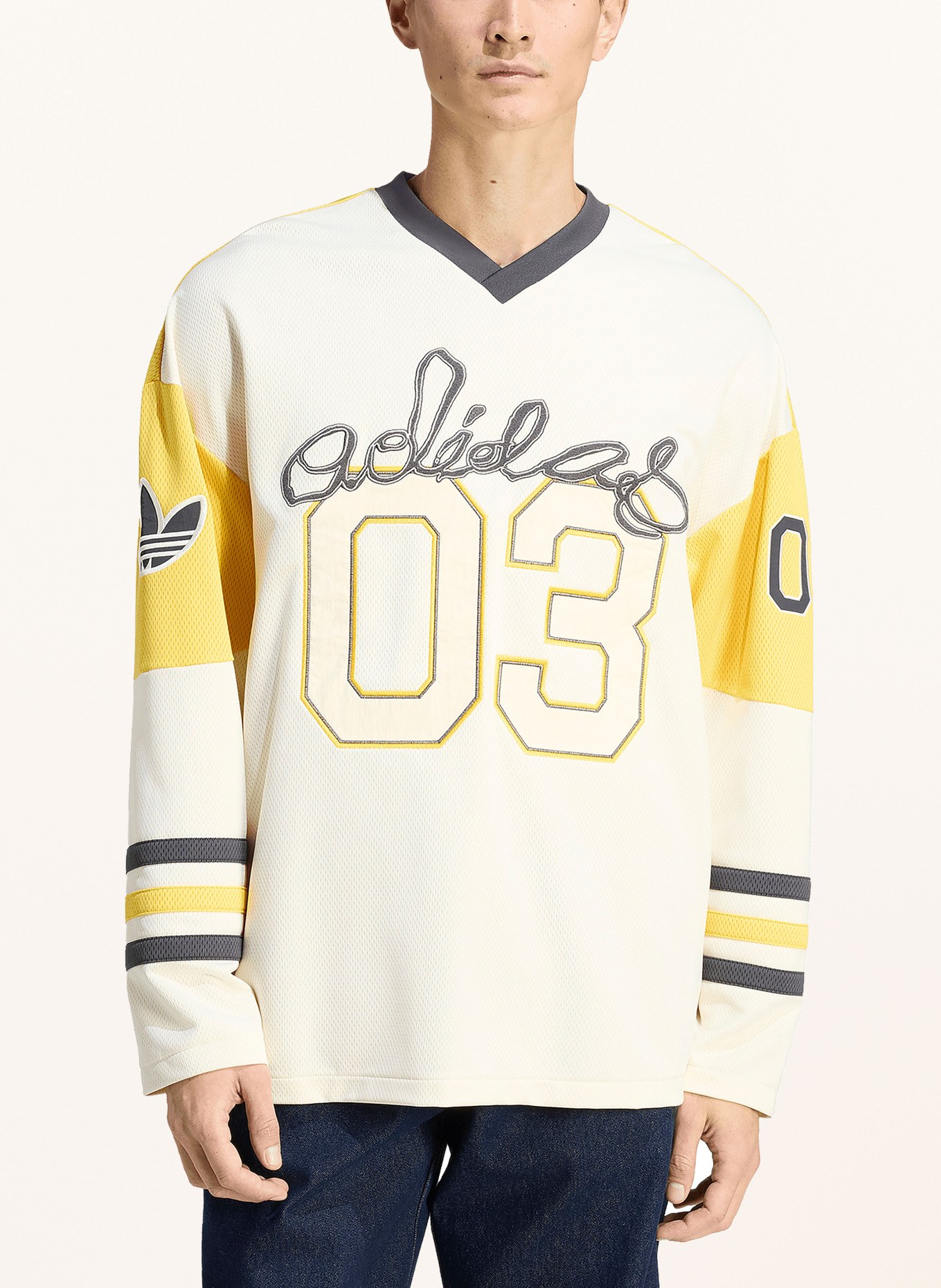 adidas Originals Longsleeve ORIGINALS HOCKEY aus Mesh: CREME / DUNKELGRAU / GELB