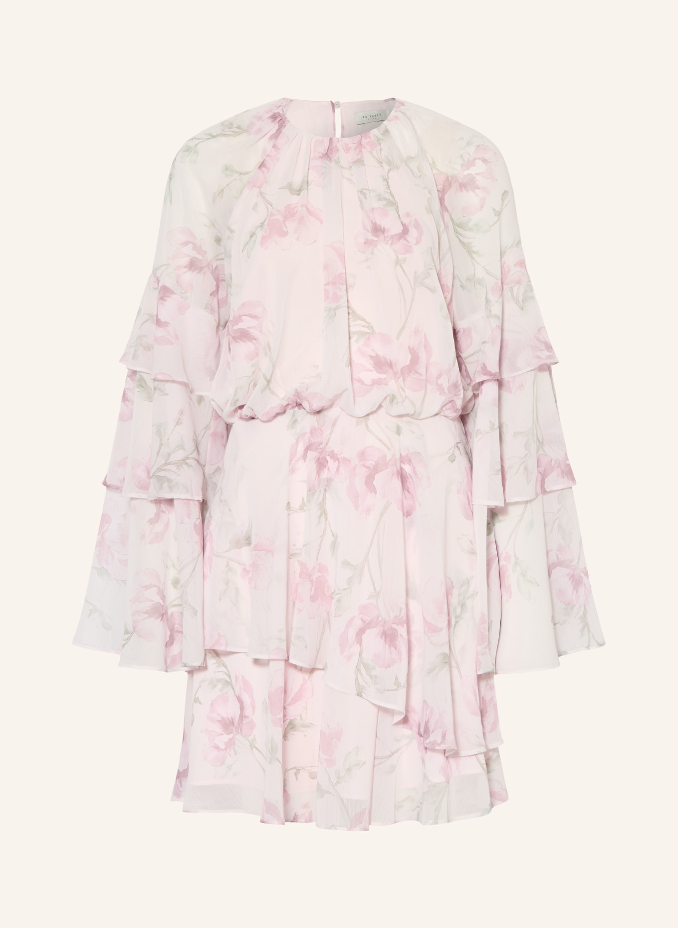 TED BAKER Sukienka koktajlowa z falbanami: JASNORÓŻOWY / BLADORÓŻOWY / ZIELONY