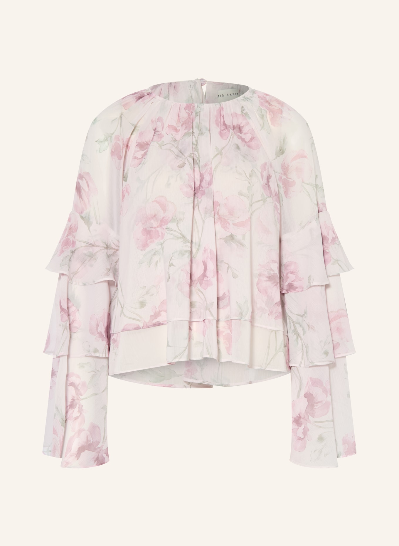 TED BAKER RIZAA Blouse Shirt with Ruffles: LIGHT PINK / ROSE / GREEN