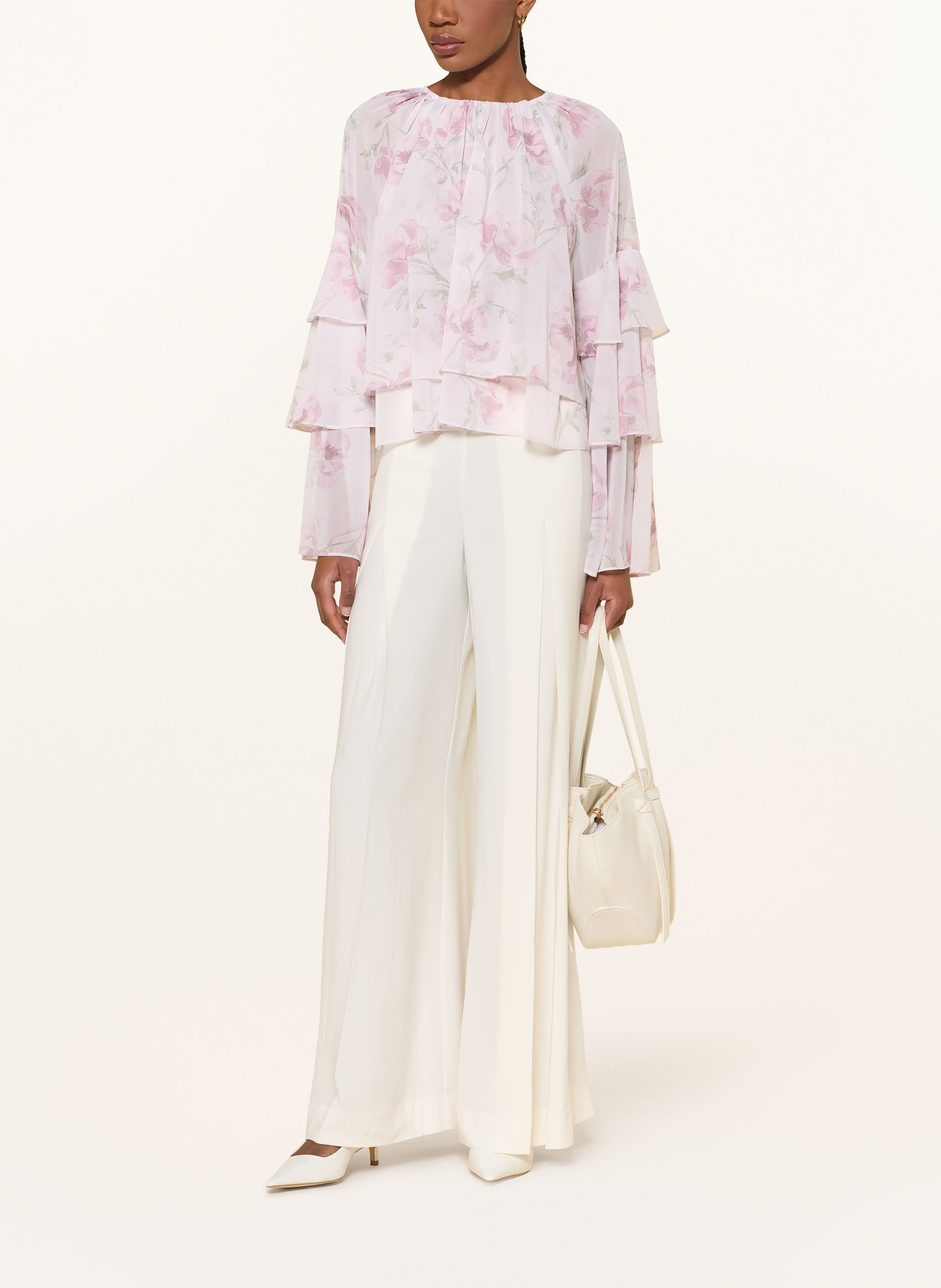 TED BAKER RIZAA Blouse Shirt with Ruffles: LIGHT PINK / ROSE / GREEN