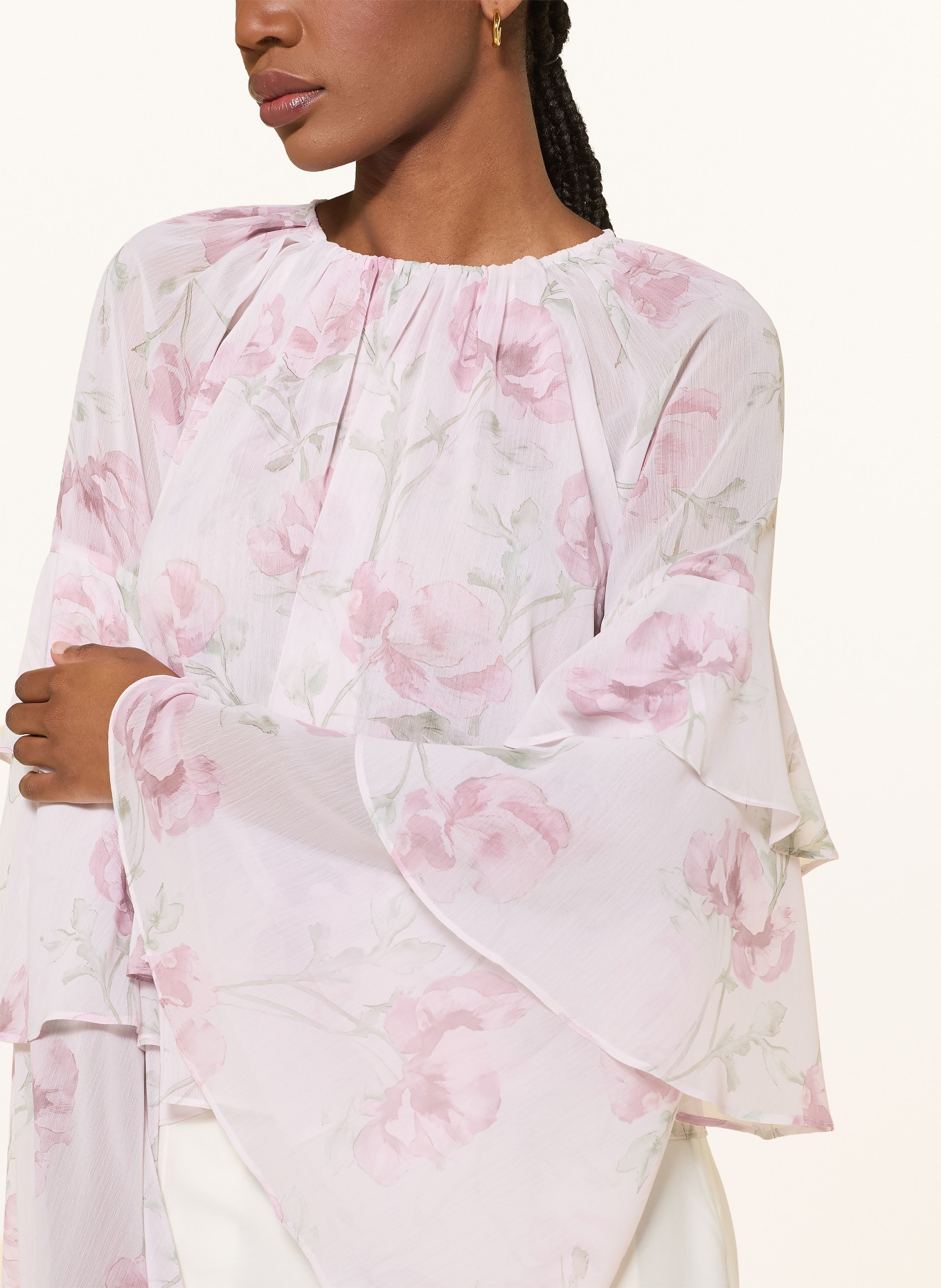 TED BAKER RIZAA Blouse Shirt with Ruffles: LIGHT PINK / ROSE / GREEN