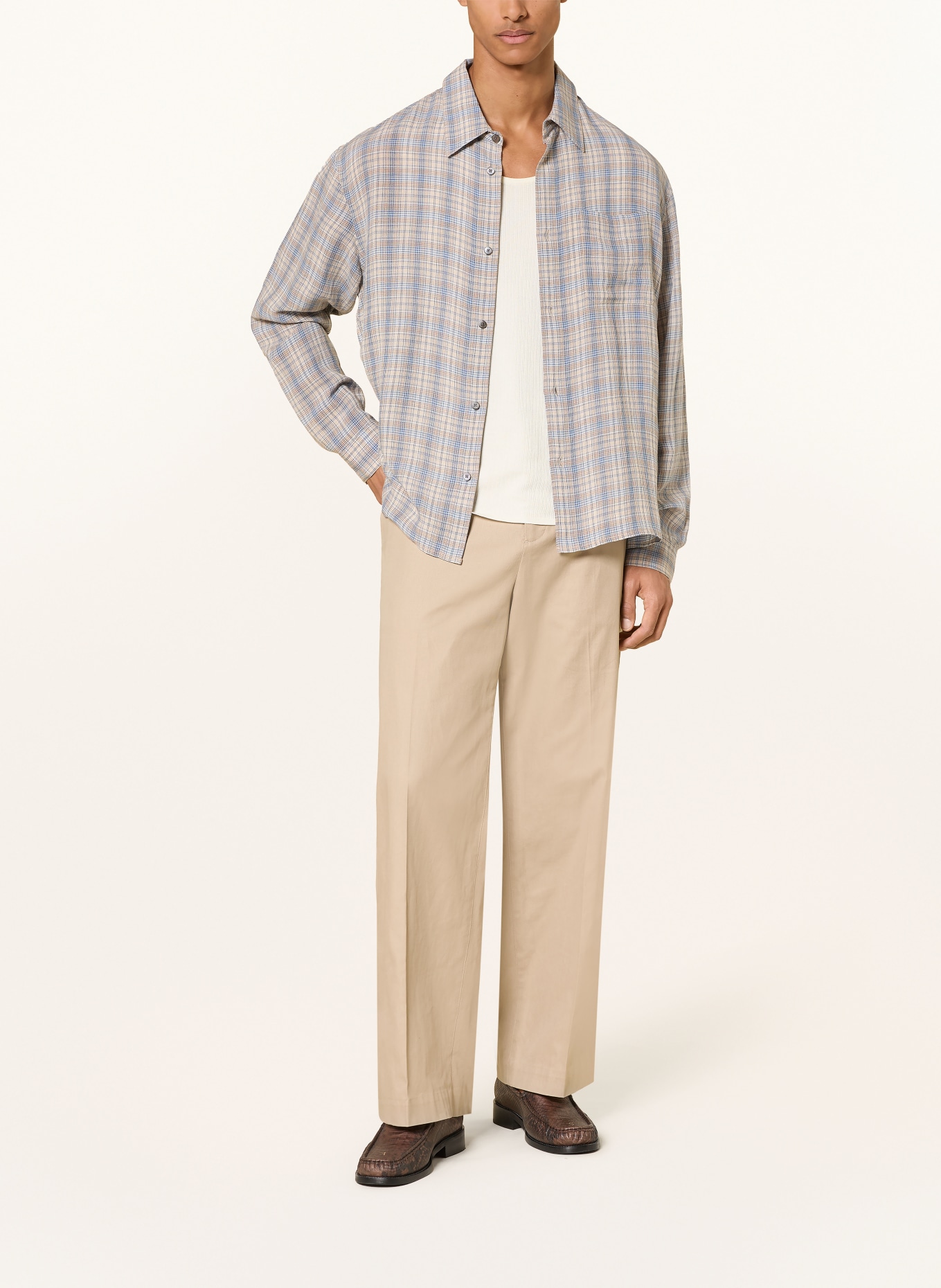 FRAME Chemise coupe confortable en lin: BLEU / MARRON CLAIR / BEIGE