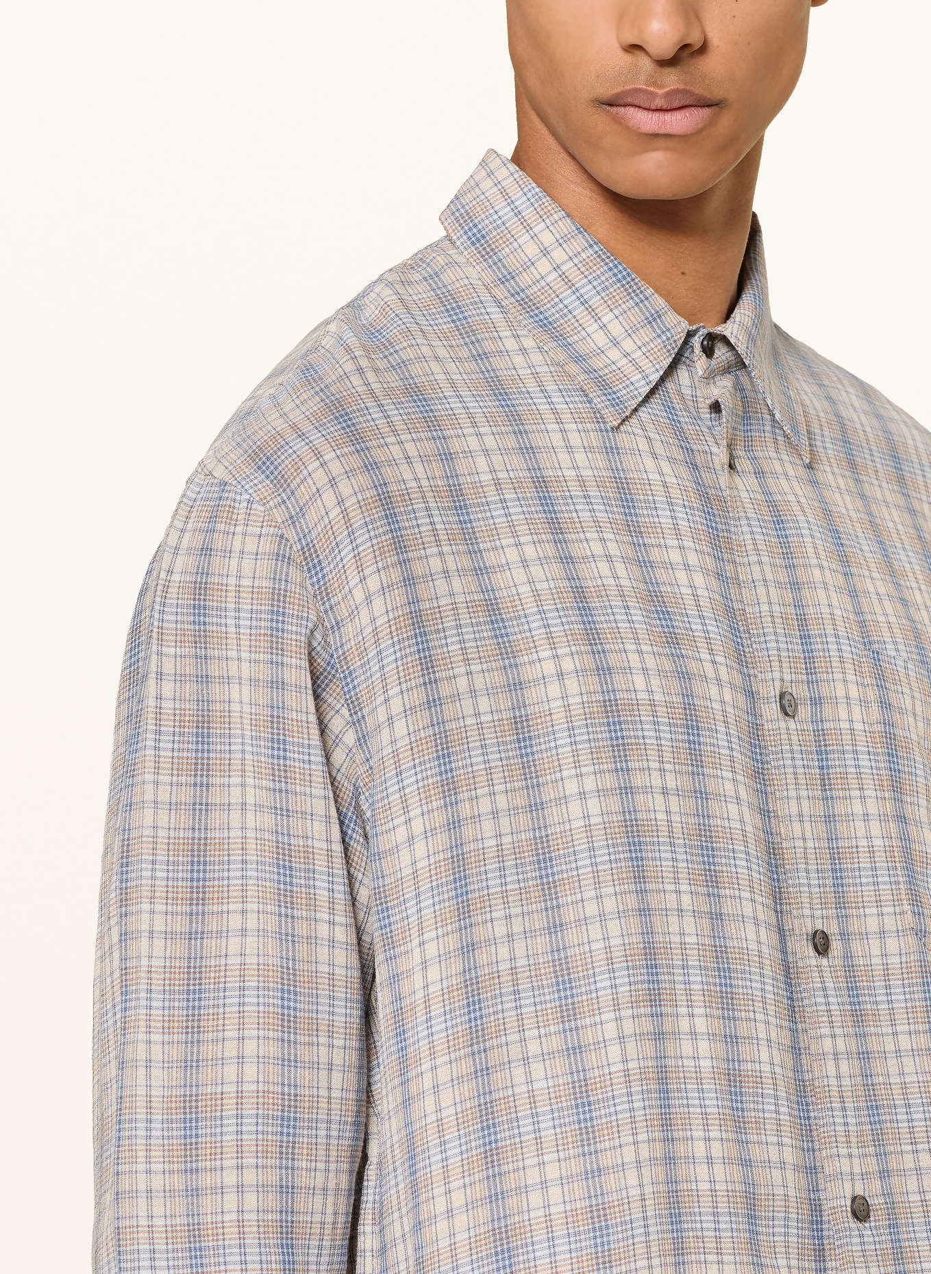 FRAME Chemise coupe confortable en lin: BLEU / MARRON CLAIR / BEIGE