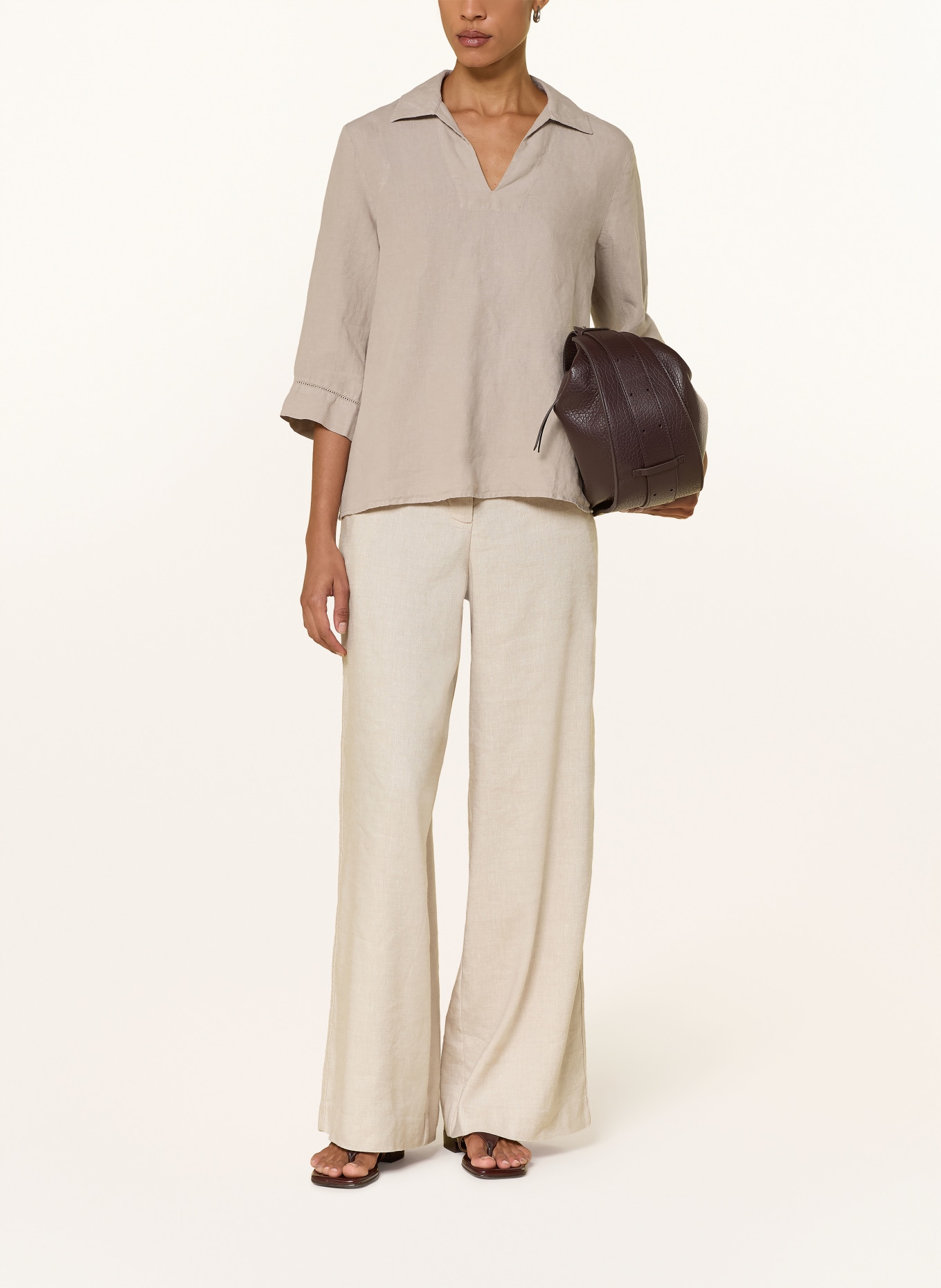 MAERZ MUENCHEN Blusenshirt mit 3/4-Arm aus Leinen: BEIGE