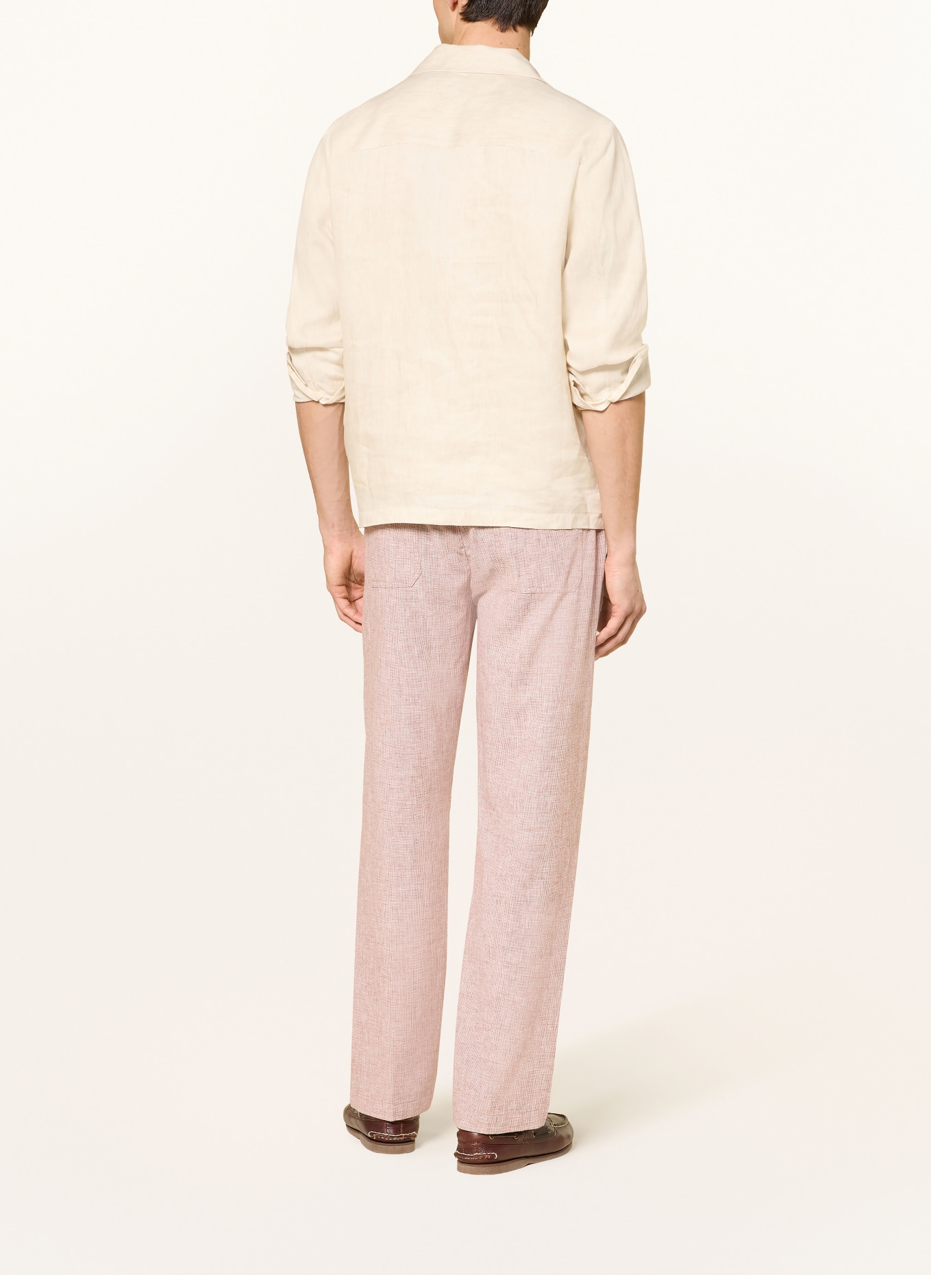 ALBERTO Pantalon chino LUIS coupe large en lin: CHAMEAU / BLANC