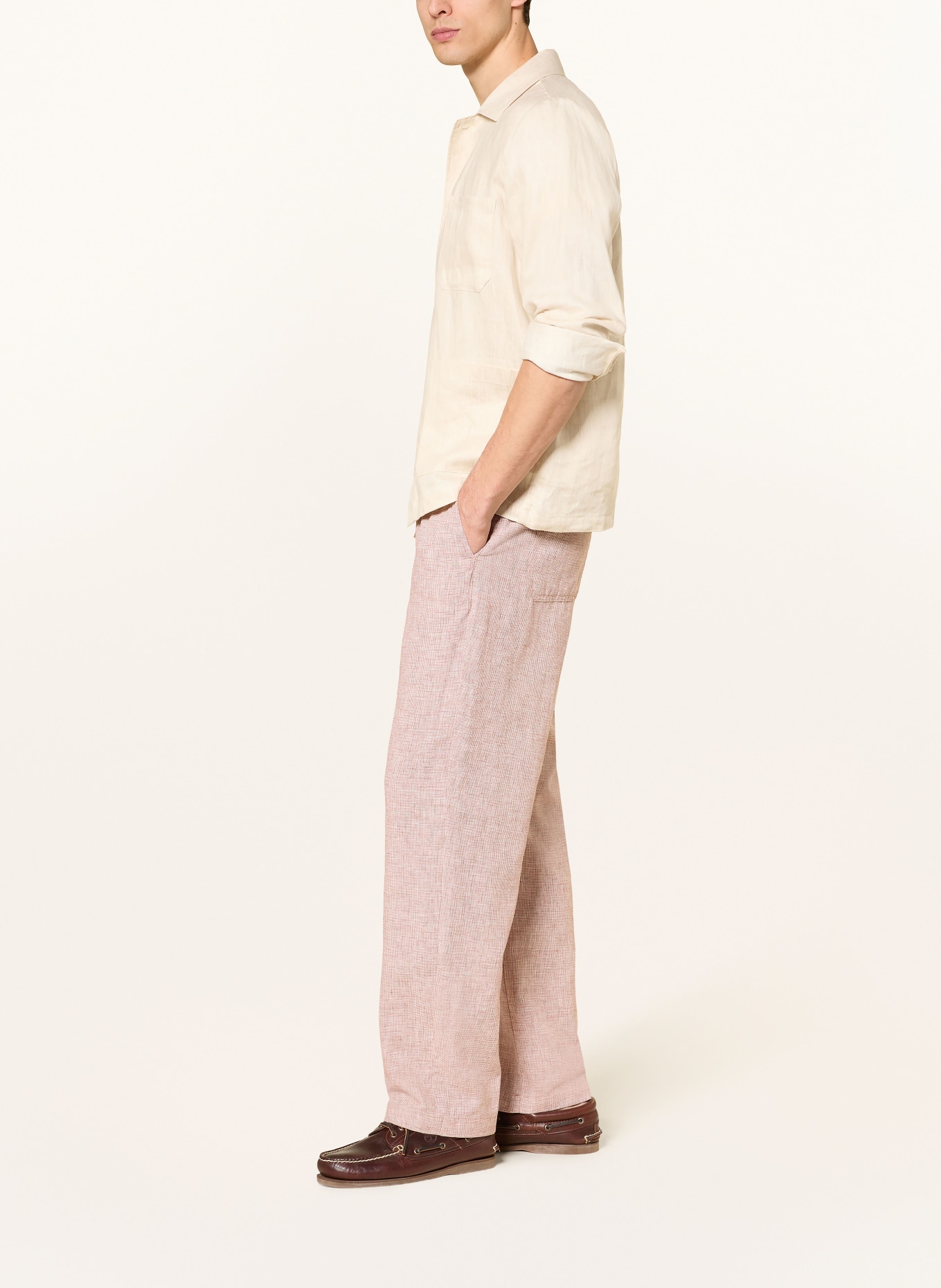 ALBERTO Pantalon chino LUIS coupe large en lin: CHAMEAU / BLANC