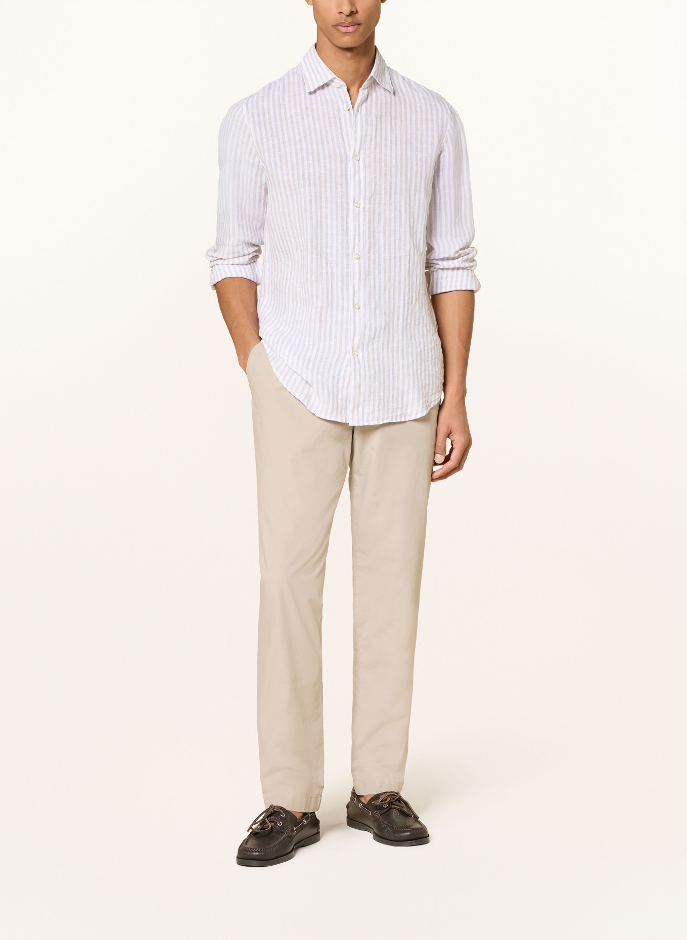 BALDESSARINI Leinenhemd Slim Fit: BEIGE / WEISS