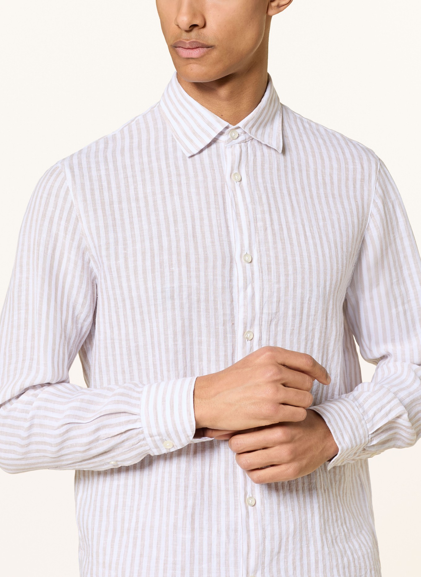 BALDESSARINI Leinenhemd Slim Fit: BEIGE / WEISS