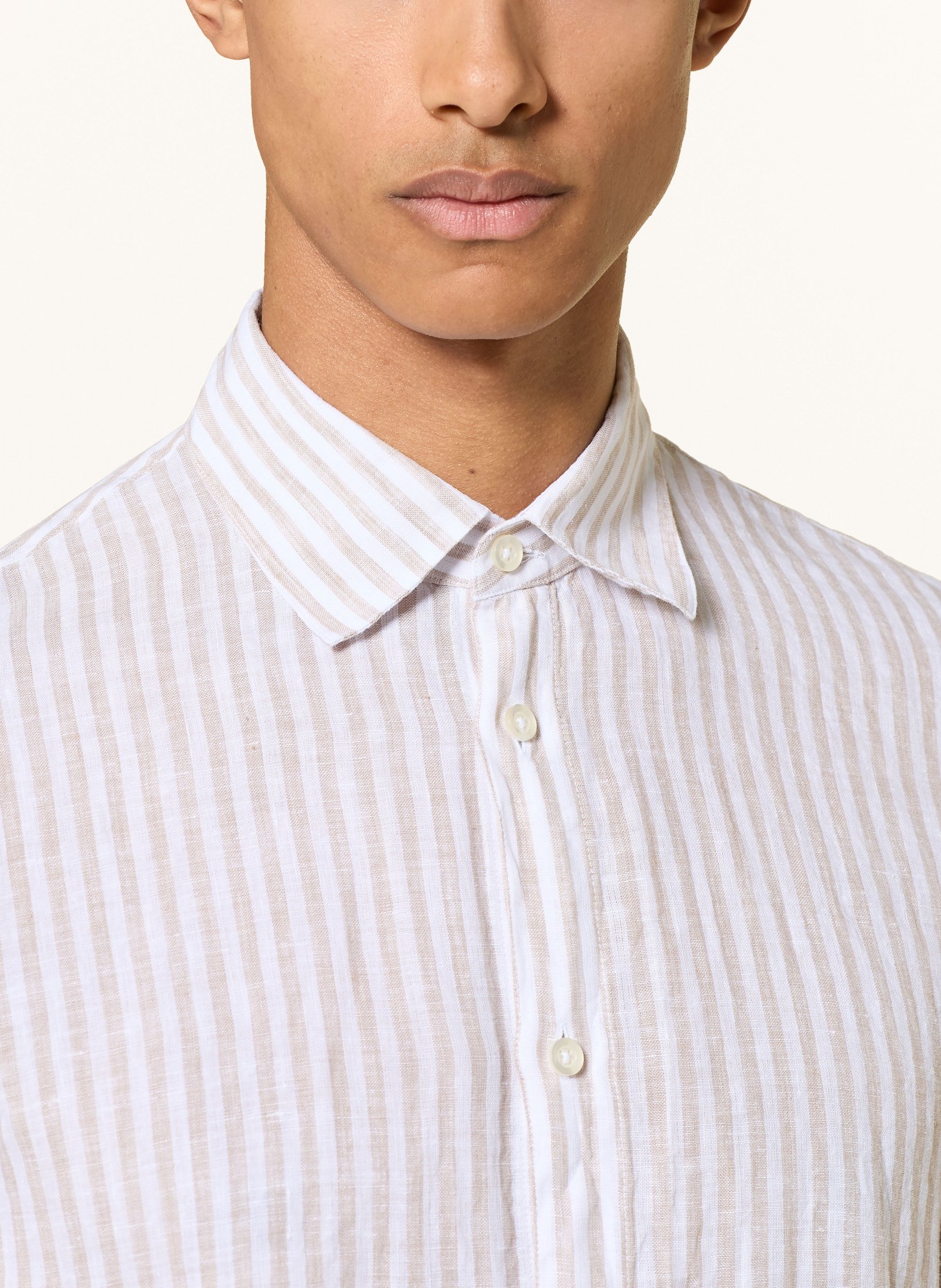 BALDESSARINI Leinenhemd Slim Fit: BEIGE / WEISS