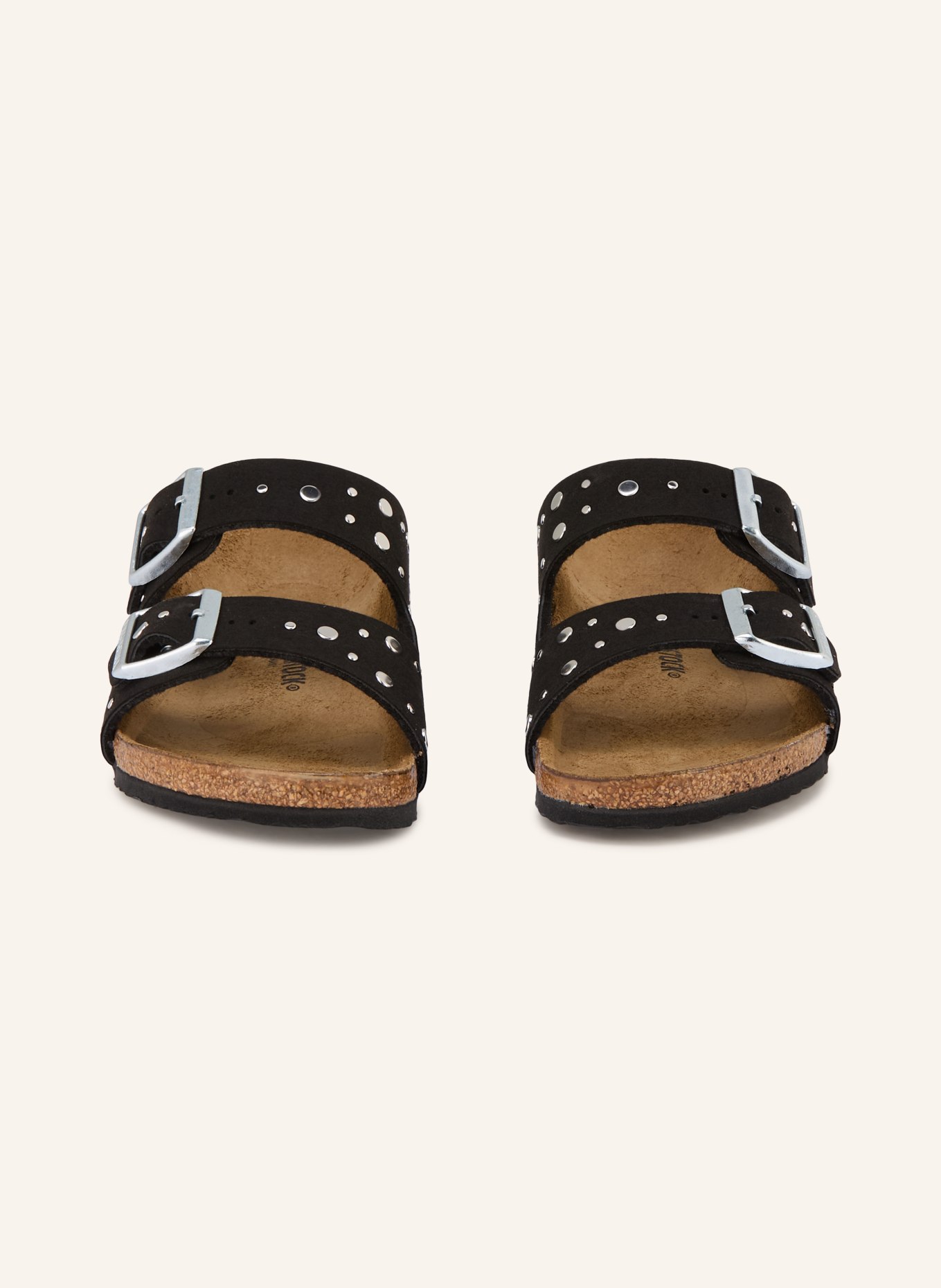 BIRKENSTOCK Pantofle ARIZONA RIVET BORDER s cvočky: ČERNÁ / STŘÍBRNÁ