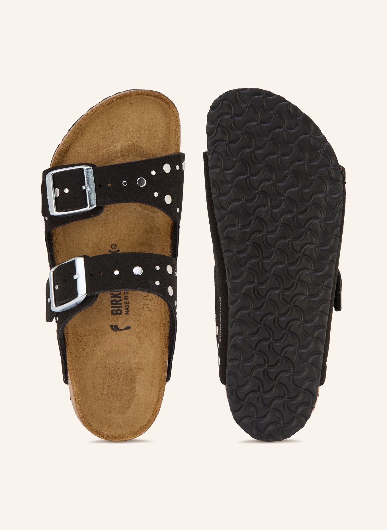 BIRKENSTOCK Pantofle ARIZONA RIVET BORDER s cvočky: ČERNÁ / STŘÍBRNÁ