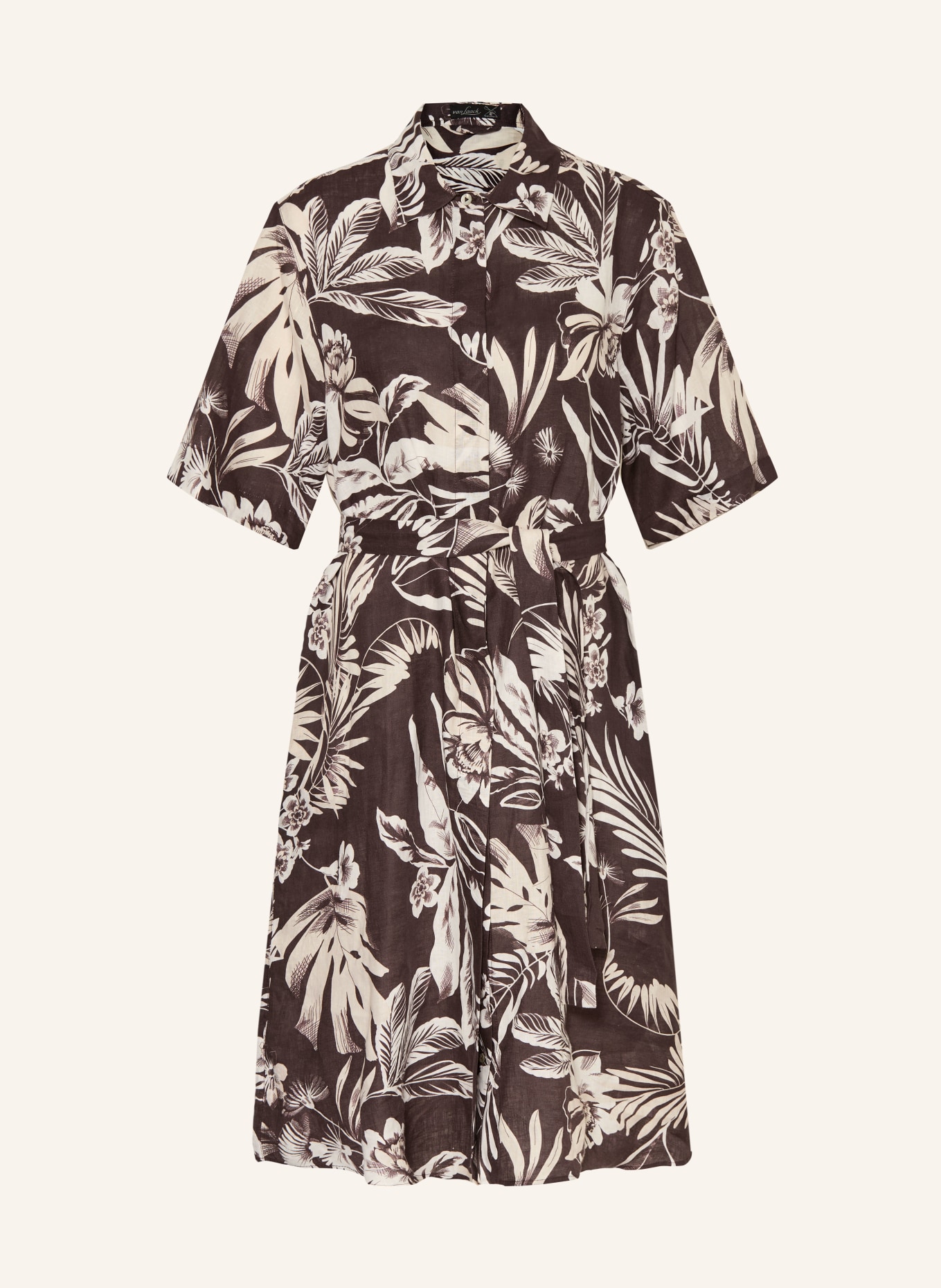 van Laack Linnen overhemdjurk VL-KAIMAH-SVKN: MARRON FONCÉ / WIT